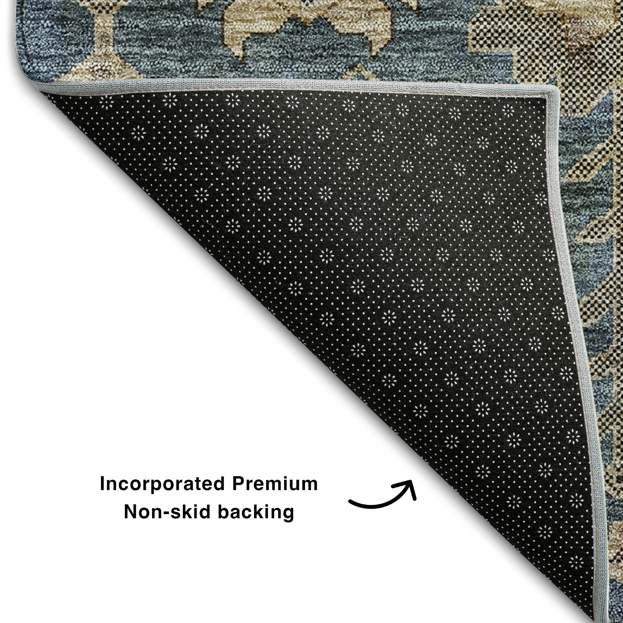 Hoi An Machine Washable Traditional Navy Blue Rug 1'8" x 2'6" #shape_Rectangle