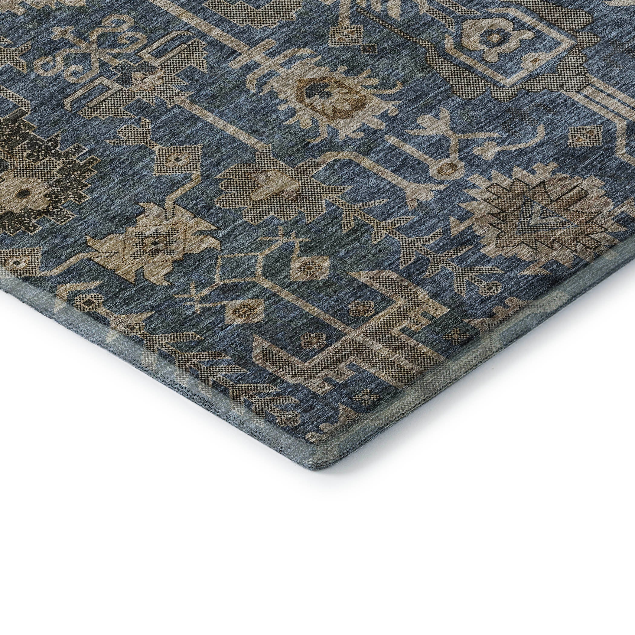 Hoi An Machine Washable Traditional Navy Blue Rug 1'8" x 2'6" #shape_Rectangle