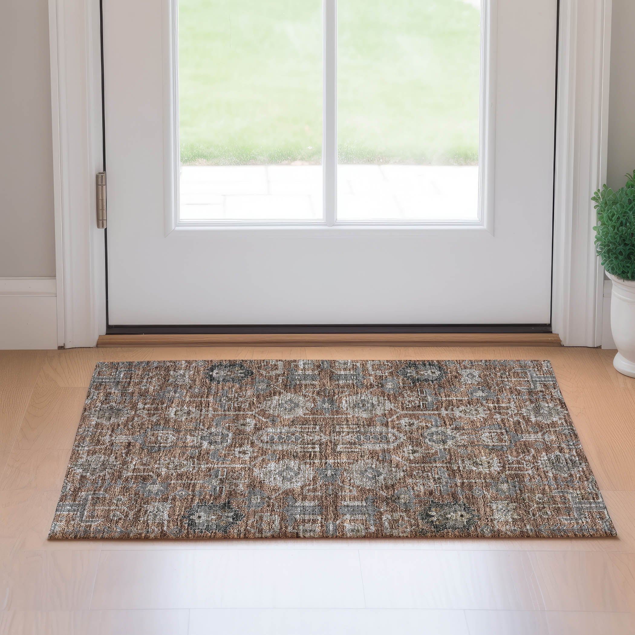 Hoi An Machine Washable Traditional Paprika Orange Rug 1'8" x 2'6" #shape_Rectangle
