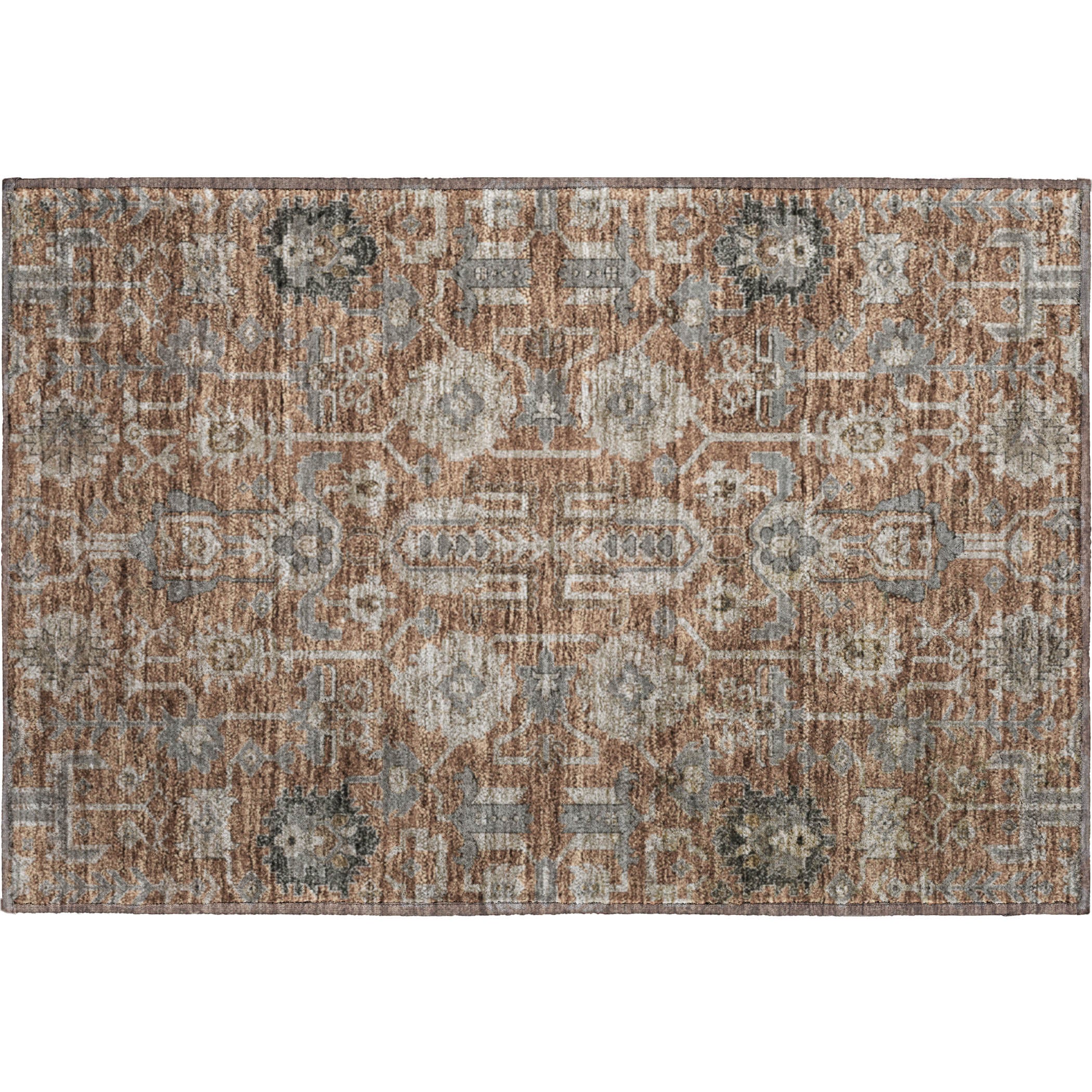 Hoi An Machine Washable Traditional Paprika Orange Rug 1'8" x 2'6" #shape_Rectangle