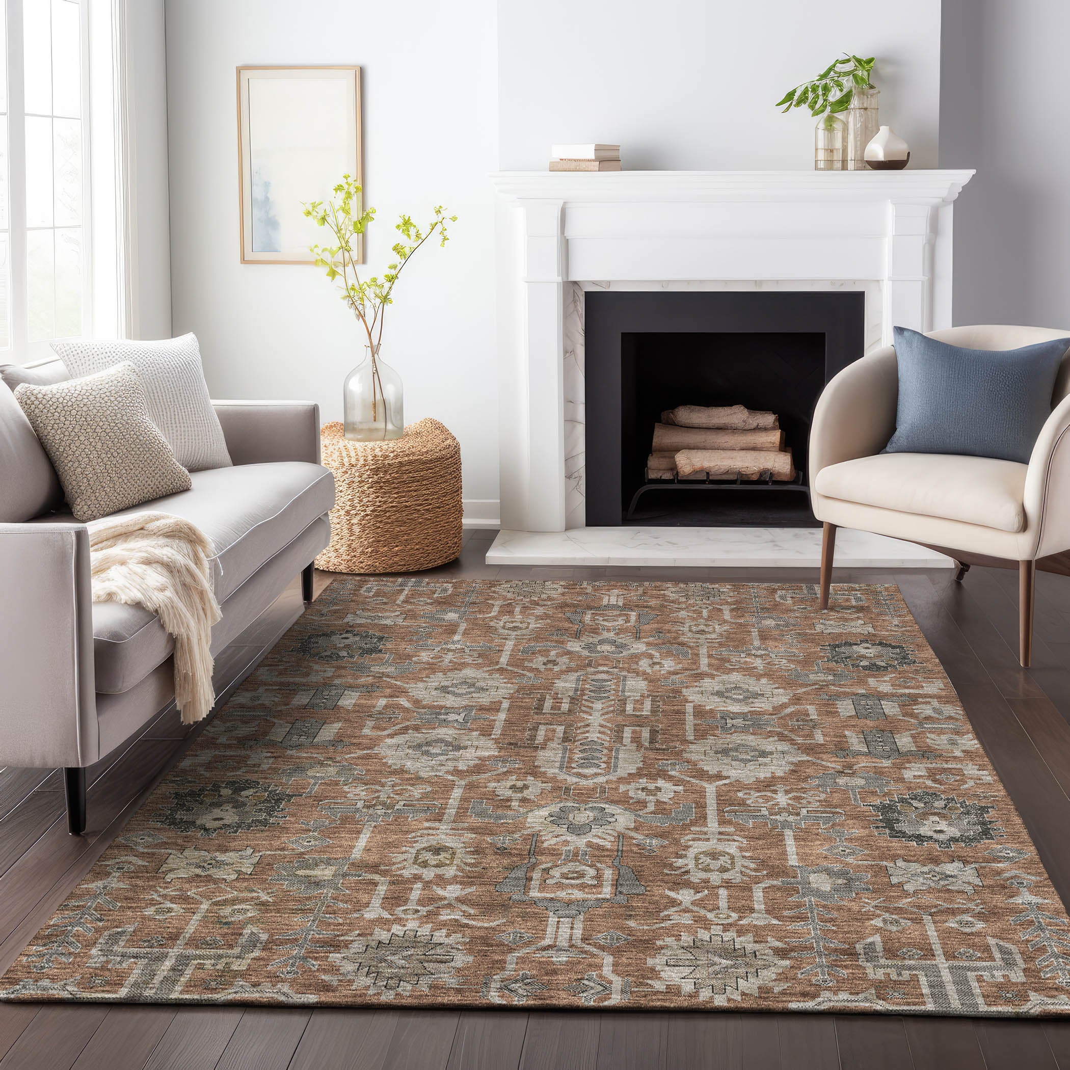 Hoi An Machine Washable Traditional Paprika Orange Rug 2'6" x 3'10" #shape_Rectangle