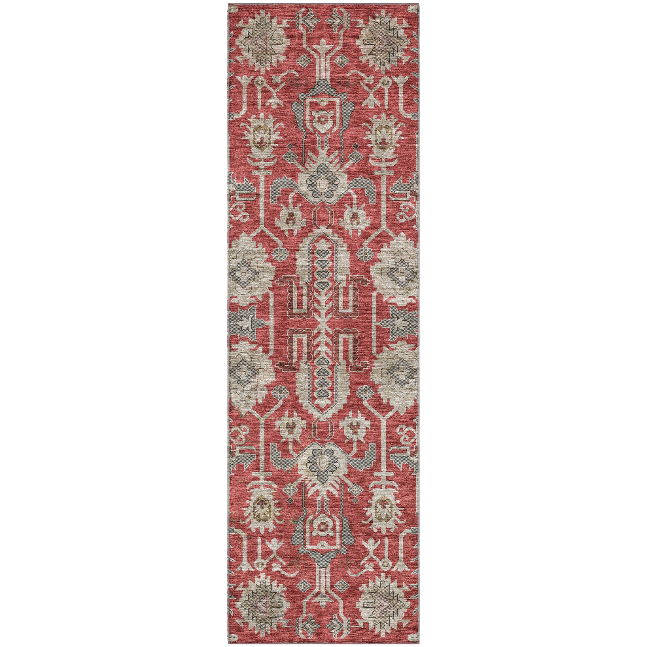 Hoi An Machine Washable Traditional Red Rug 2'3" x 7'6" #shape_Runner