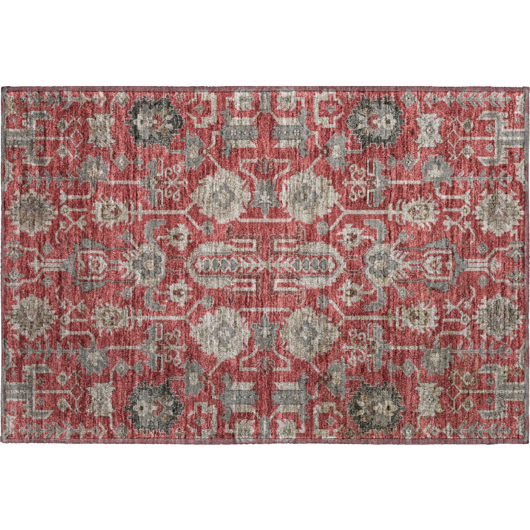 Hoi An Machine Washable Traditional Red Rug 1'8" x 2'6" #shape_Rectangle