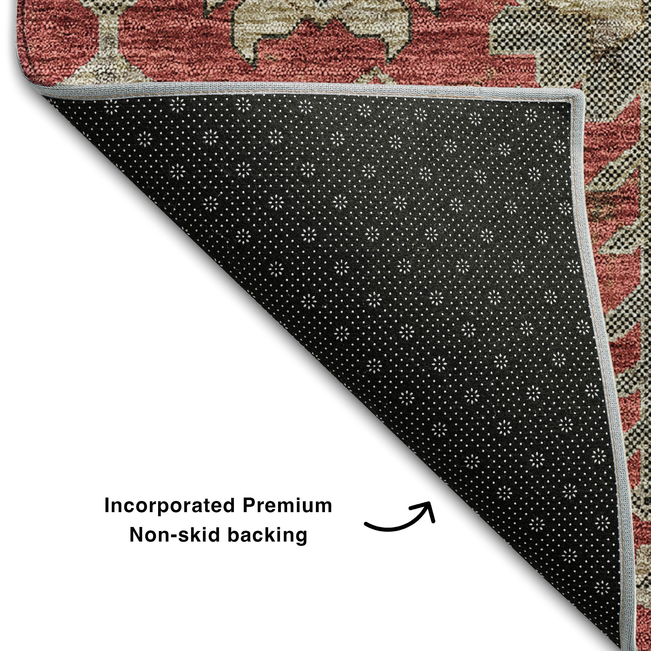 Hoi An Machine Washable Traditional Red Rug 1'8" x 2'6" #shape_Rectangle