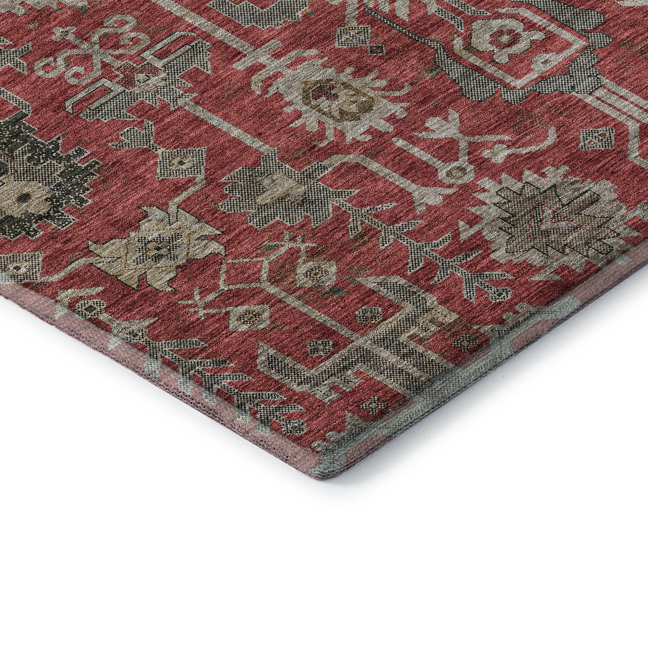 Hoi An Machine Washable Traditional Red Rug 1'8" x 2'6" #shape_Rectangle