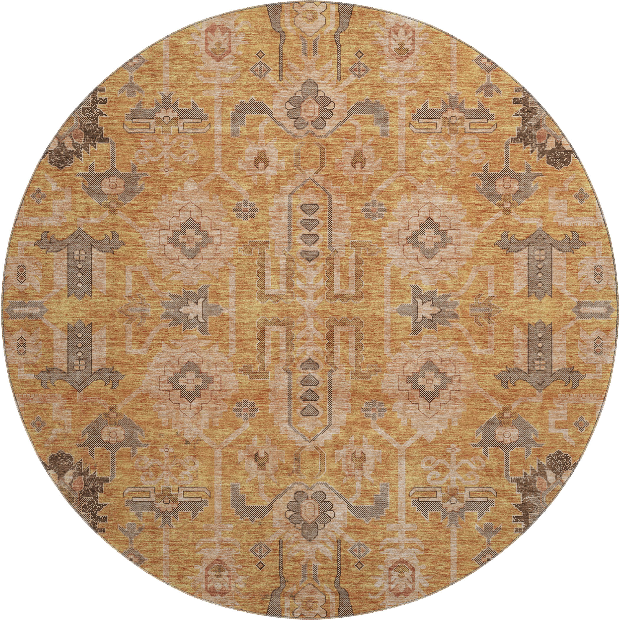 Hoi An Machine Washable Traditional Terracotta Orange Rug 8' x 8' #shape_Round