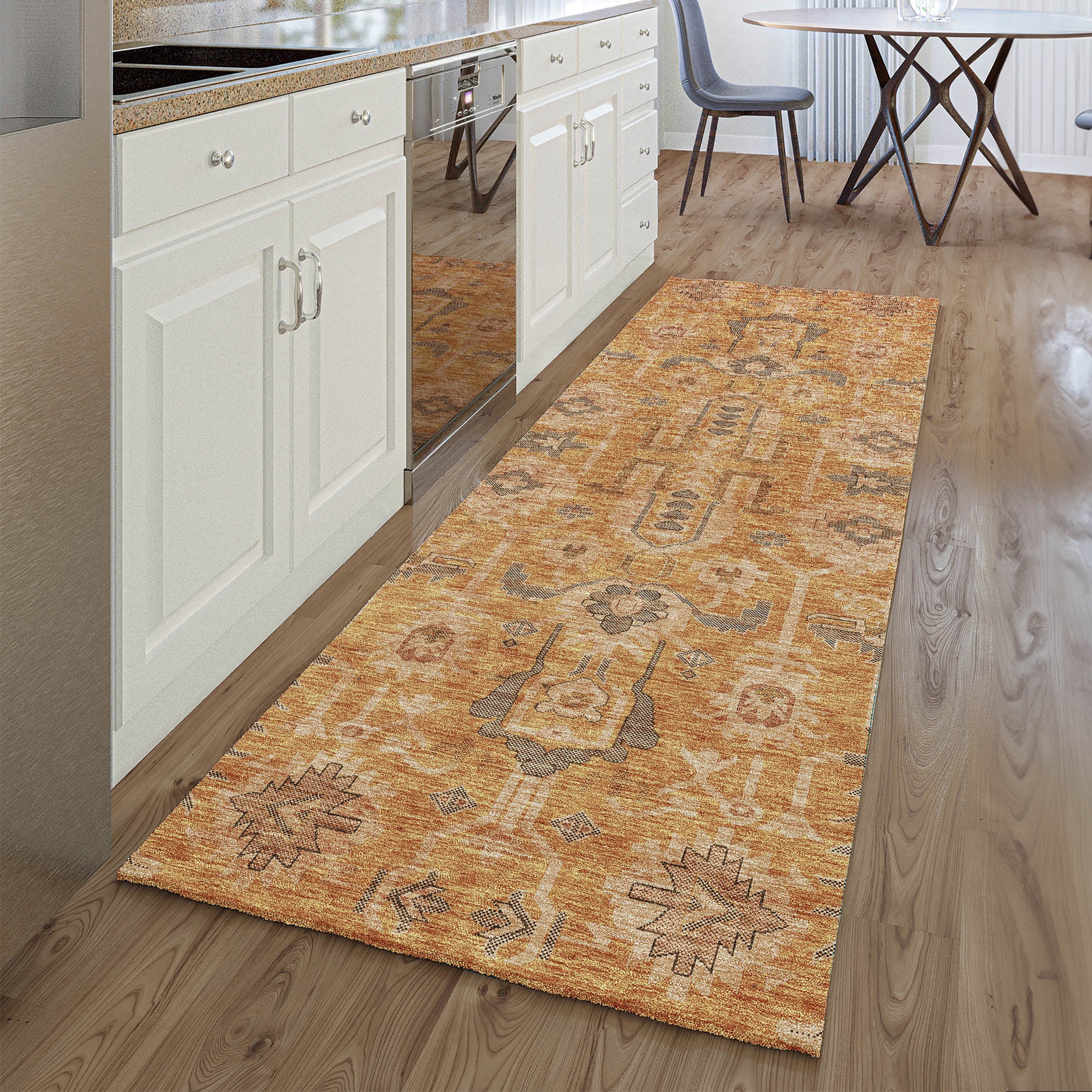 Hoi An Machine Washable Traditional Terracotta Orange Rug 2'3" x 7'6" #shape_Runner