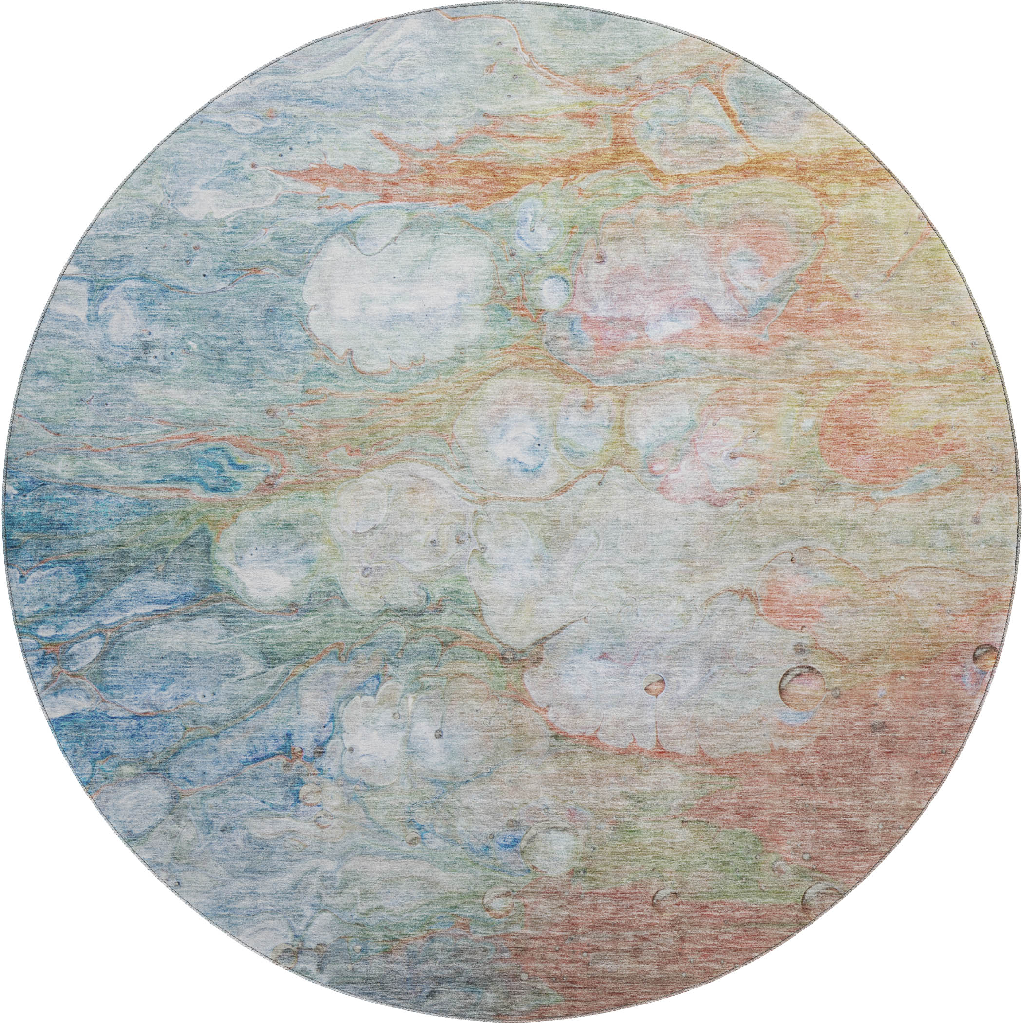Chiang Mai Machine Washable Transitional Coral Orange Rug 8' x 8' #shape_Round