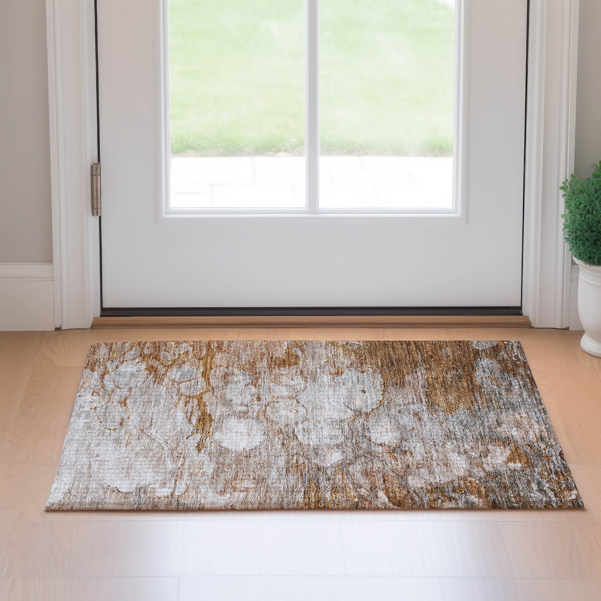 Chiang Mai Machine Washable Transitional Terracotta Orange Rug 1'8" x 2'6" #shape_Rectangle
