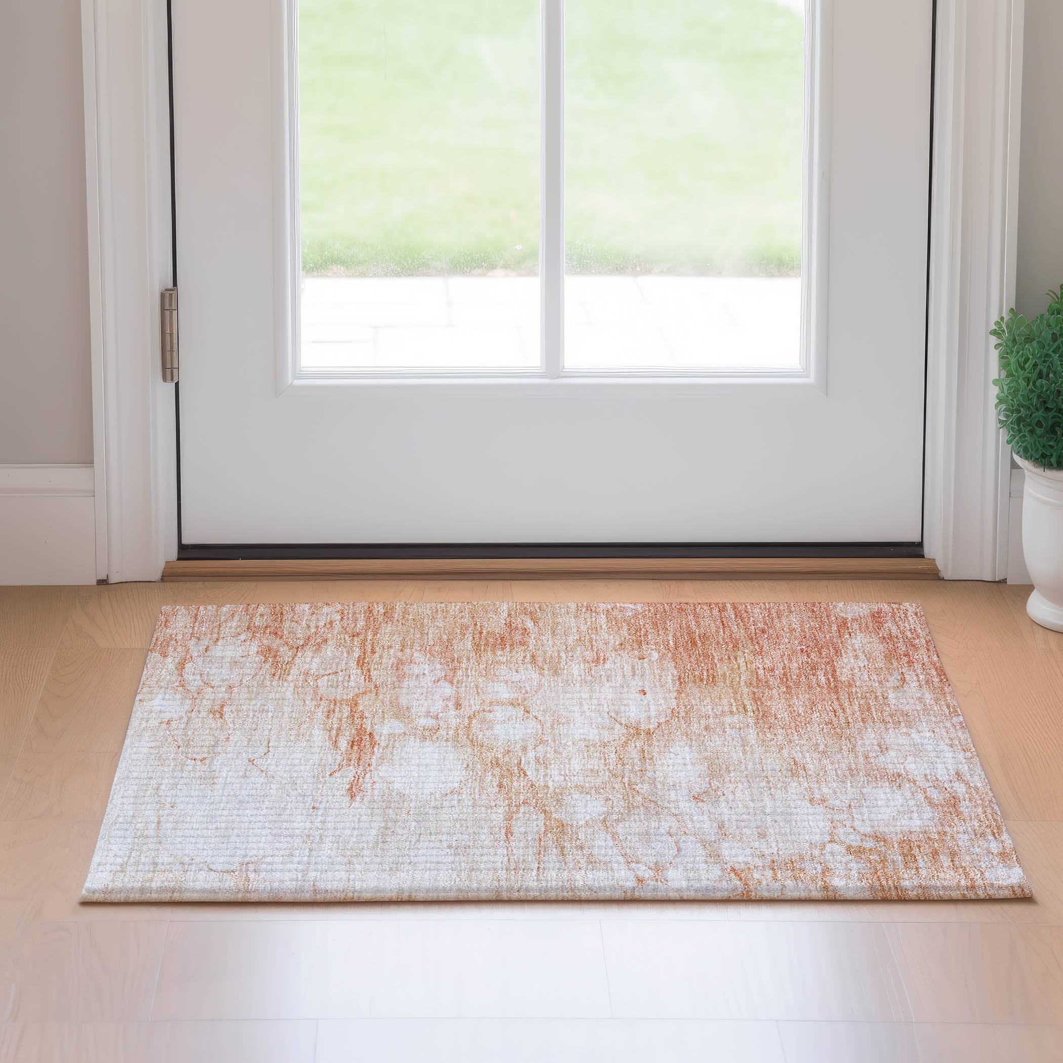 Havana Machine Washable Transitional Coral Orange Rug 1'8" x 2'6" #shape_Rectangle