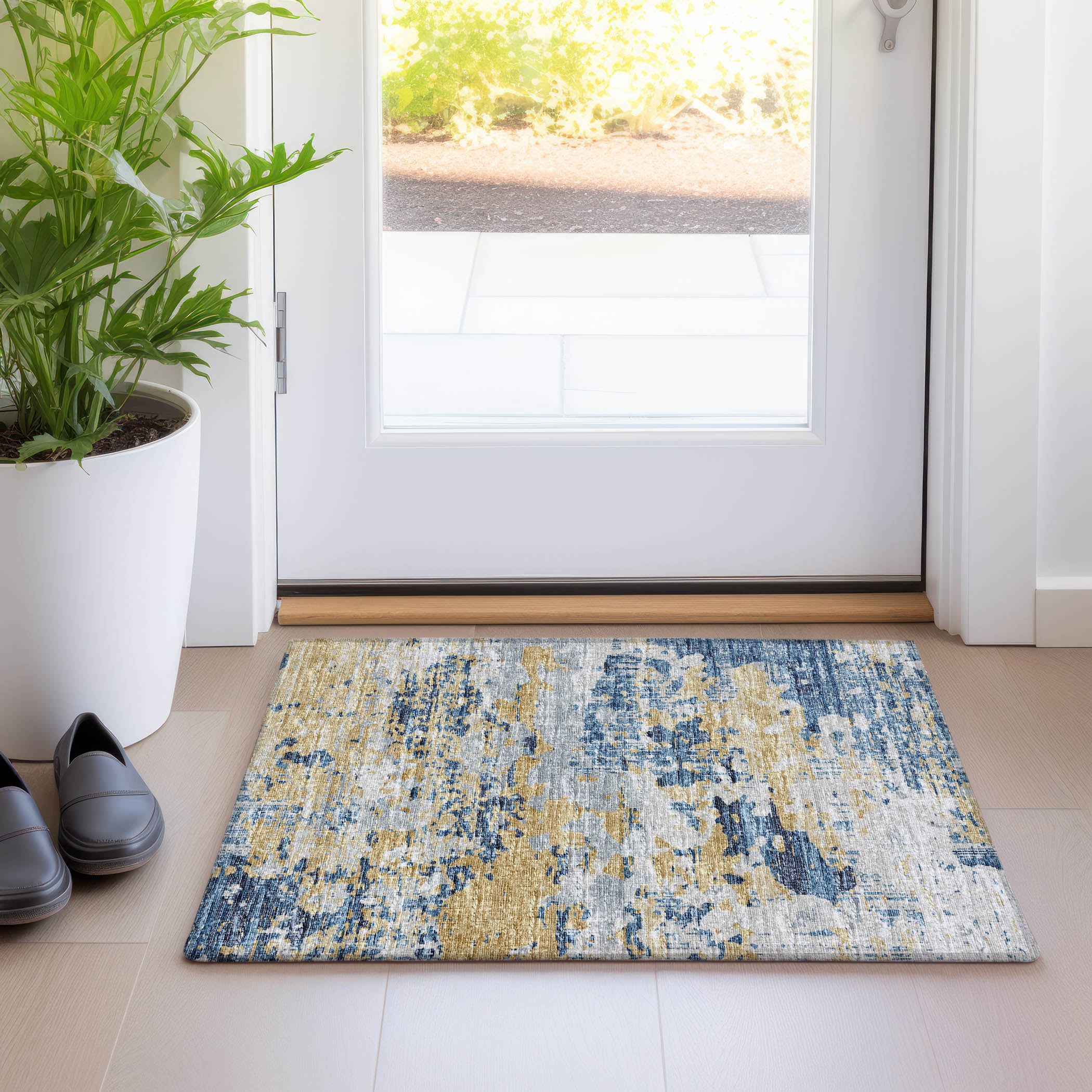 Dublin Machine Washable Transitional Blue Navy Rug 1'8" x 2'6" #shape_Rectangle