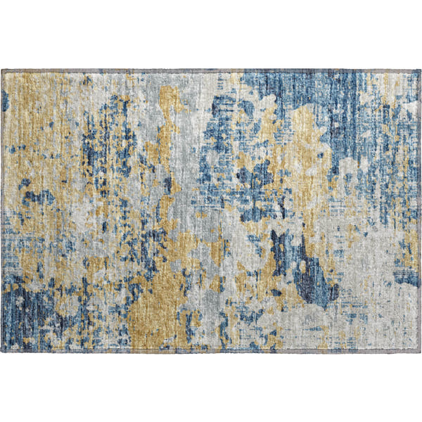 Dublin Machine Washable Transitional Blue Navy Rug 1'8" x 2'6"