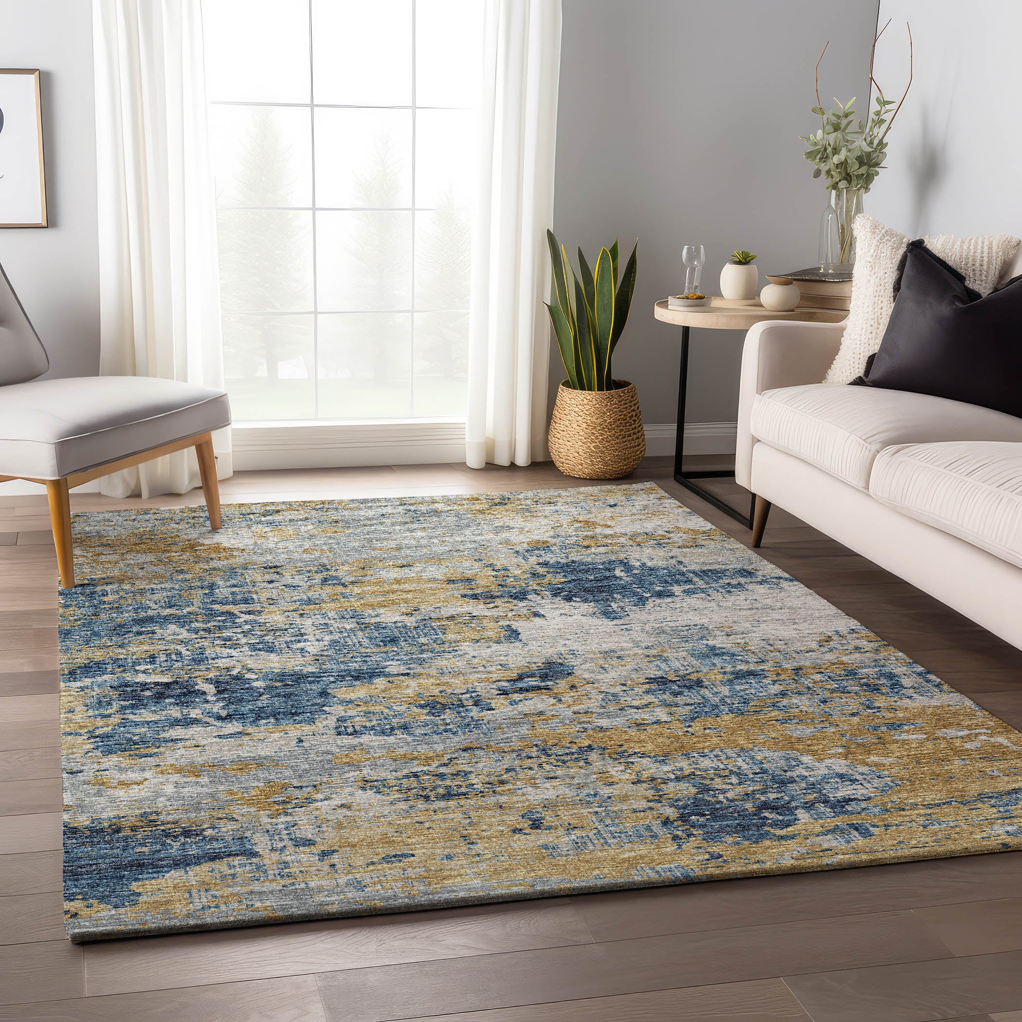 Dublin Machine Washable Transitional Blue Navy Rug 2'6" x 3'10" #shape_Rectangle