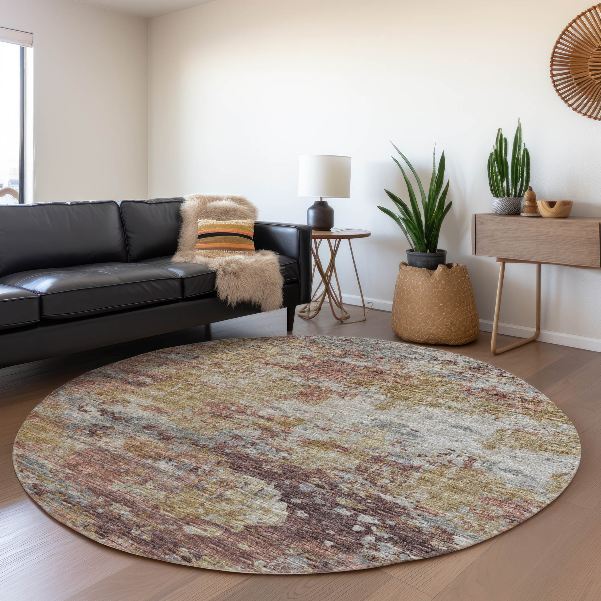 Dublin Machine Washable Transitional Multi Rug 8' x 8' #shape_Round
