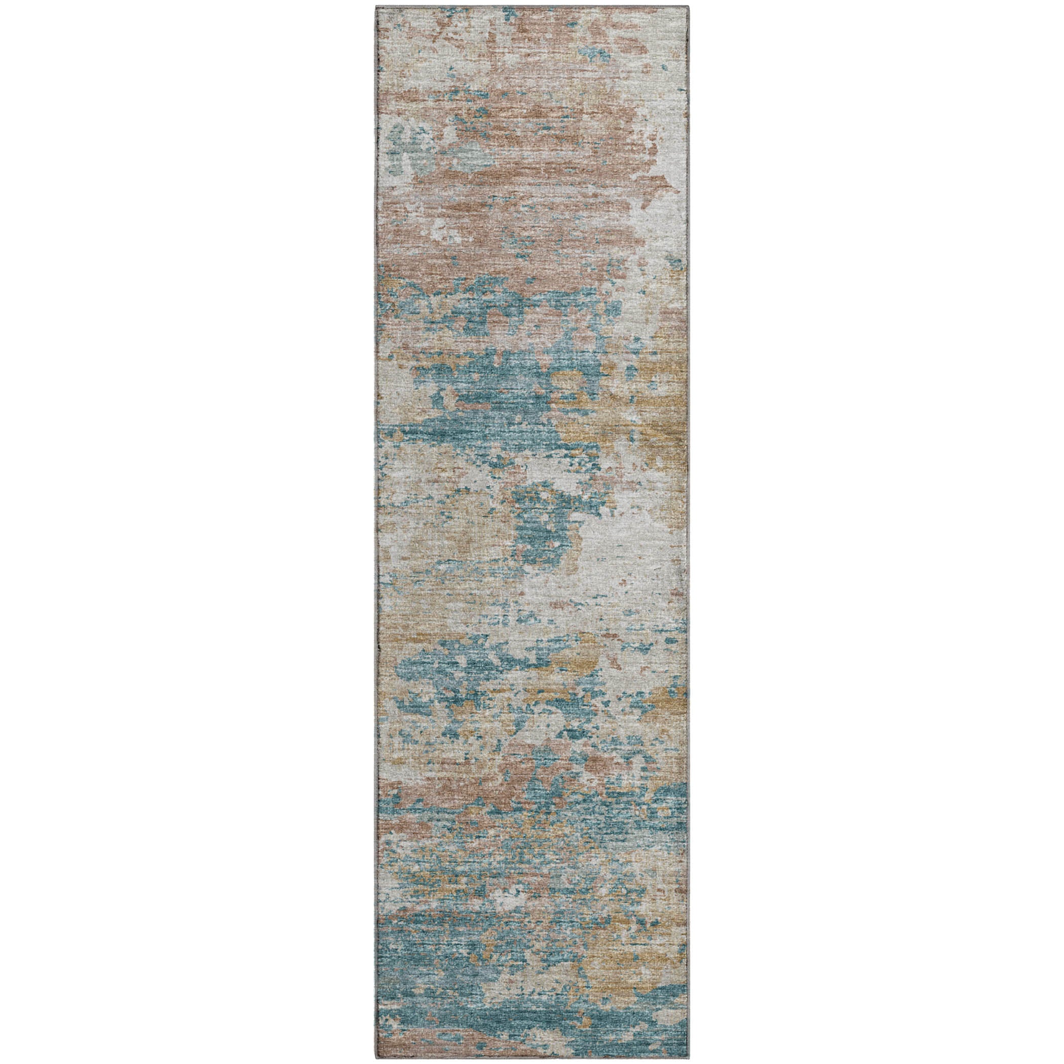 Dublin Machine Washable Transitional Teal Ivory Rug 2'3" x 7'6" #shape_Runner
