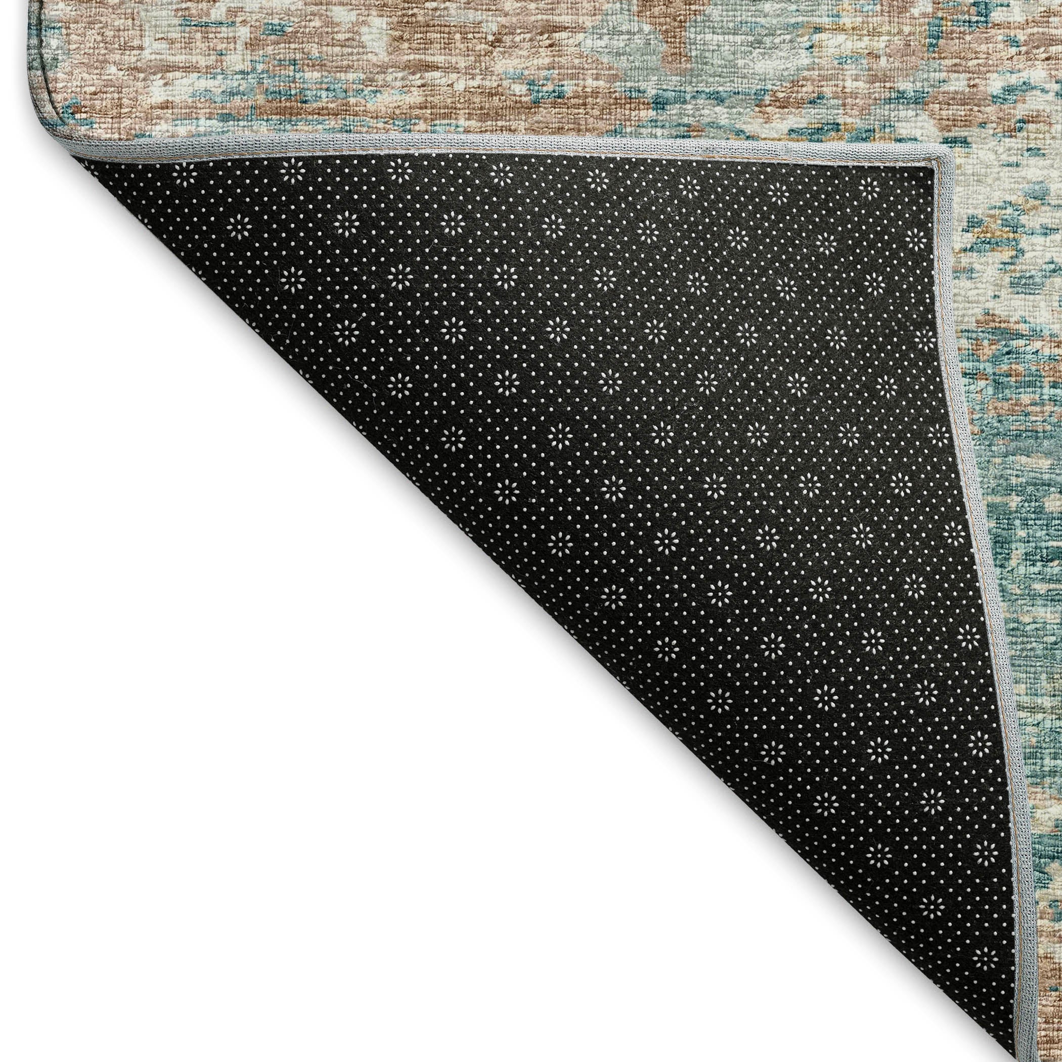 Dublin Machine Washable Transitional Teal Ivory Rug 1'8" x 2'6" #shape_Rectangle