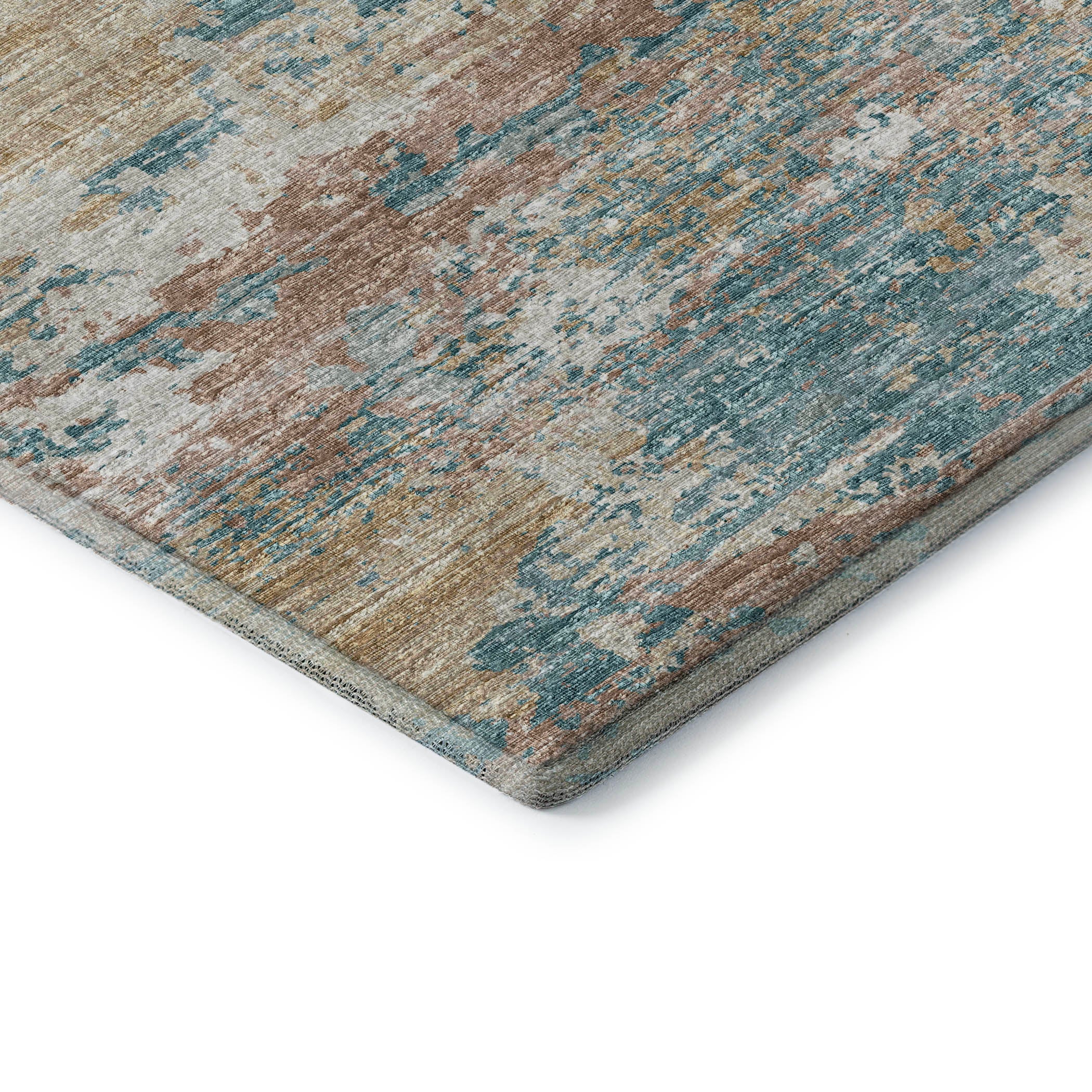 Dublin Machine Washable Transitional Teal Ivory Rug 1'8" x 2'6" #shape_Rectangle