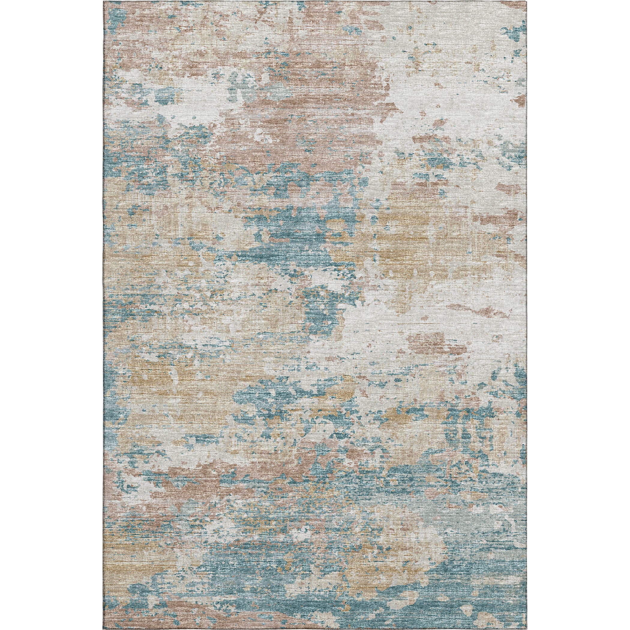 Dublin Machine Washable Transitional Teal Ivory Rug 2'6" x 3'10" #shape_Rectangle