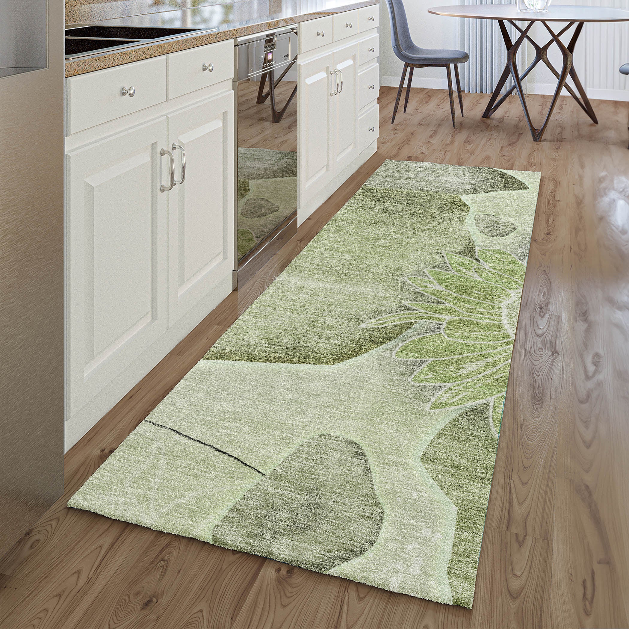Oaxaca Machine Washable Transitional Aloe Green Rug 2'3" x 7'6" #shape_Runner