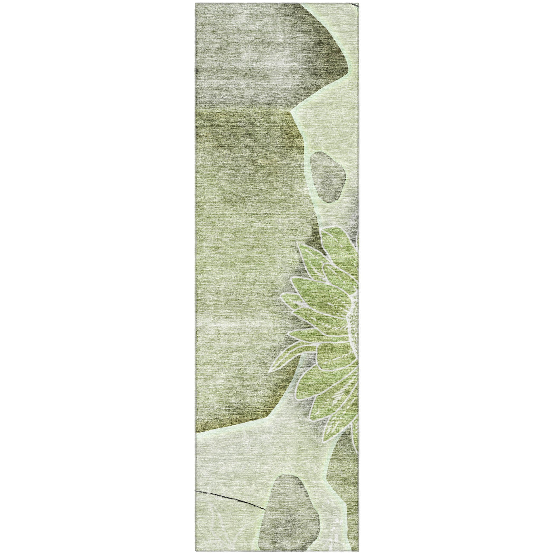 Oaxaca Machine Washable Transitional Aloe Green Rug 2'3" x 7'6" #shape_Runner