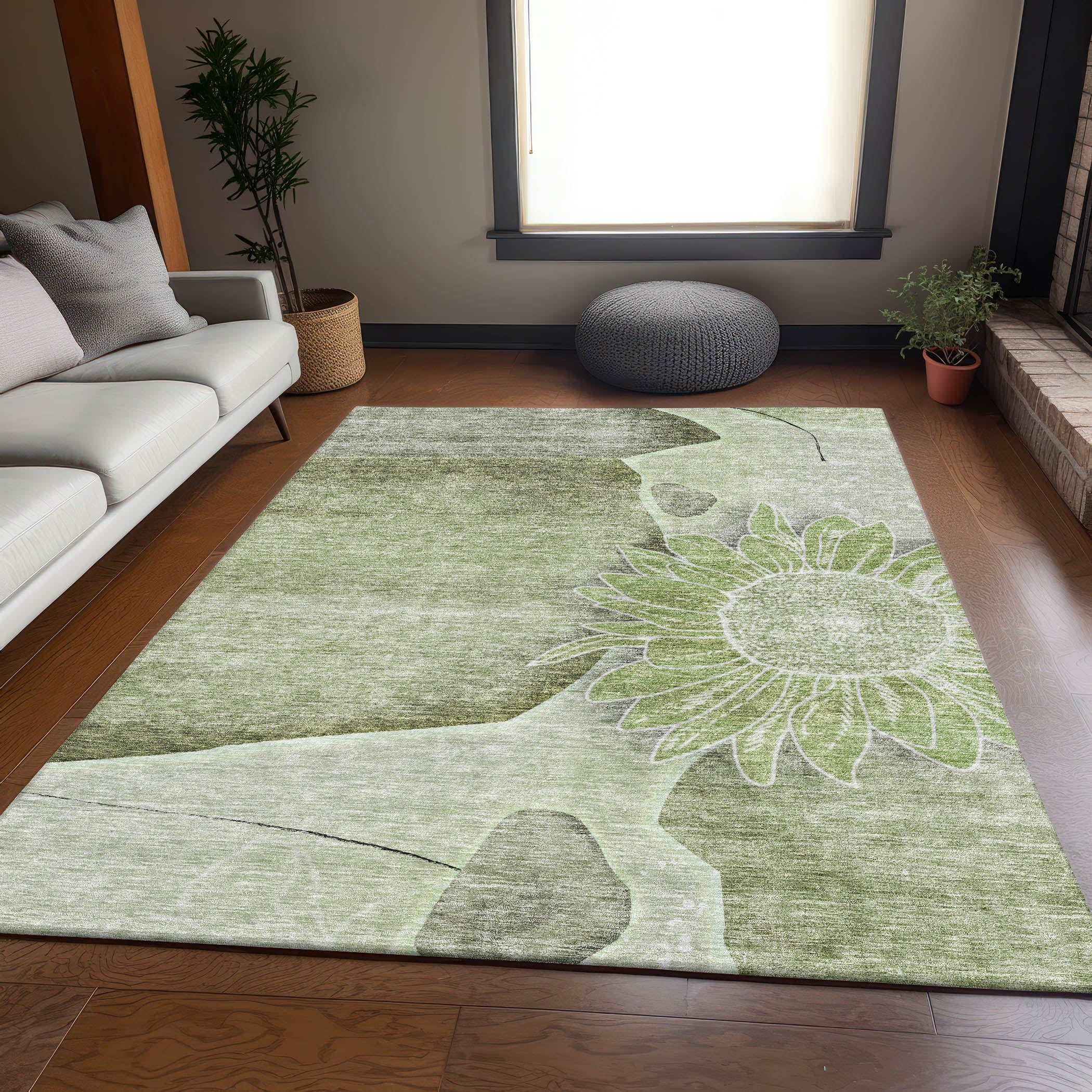 Oaxaca Machine Washable Transitional Aloe Green Rug 2'6" x 3'10" #shape_Rectangle