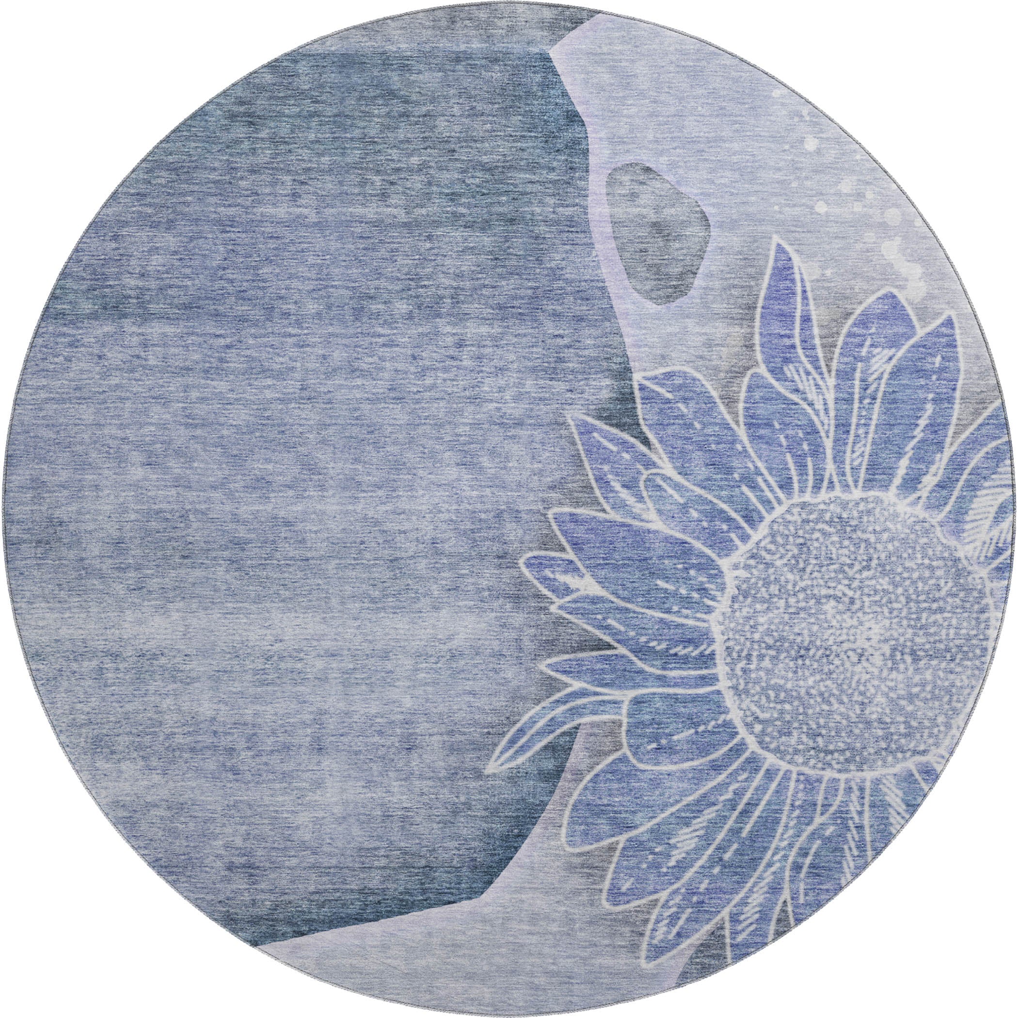 Oaxaca Machine Washable Transitional Blue Rug 8' x 8' #shape_Round