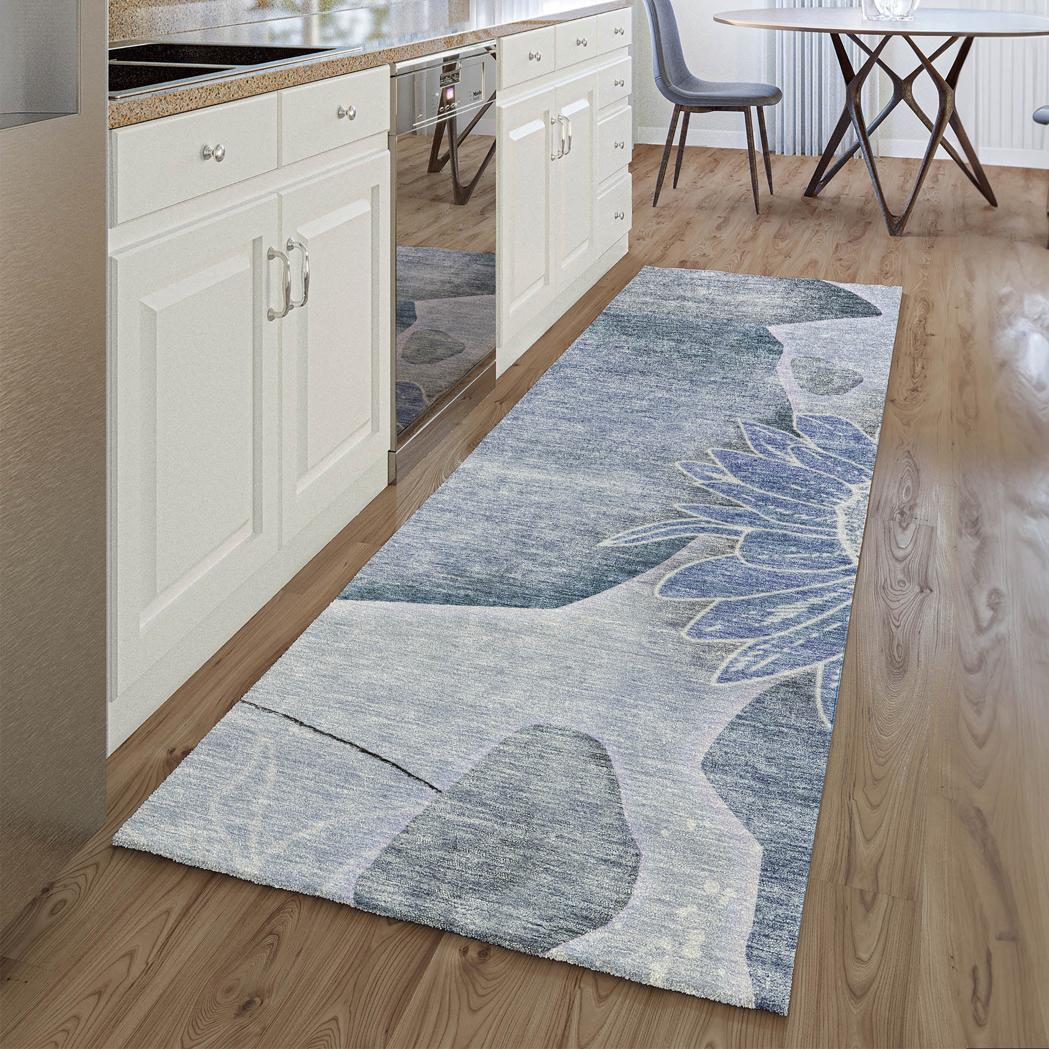 Oaxaca Machine Washable Transitional Blue Rug 2'3" x 7'6" #shape_Runner