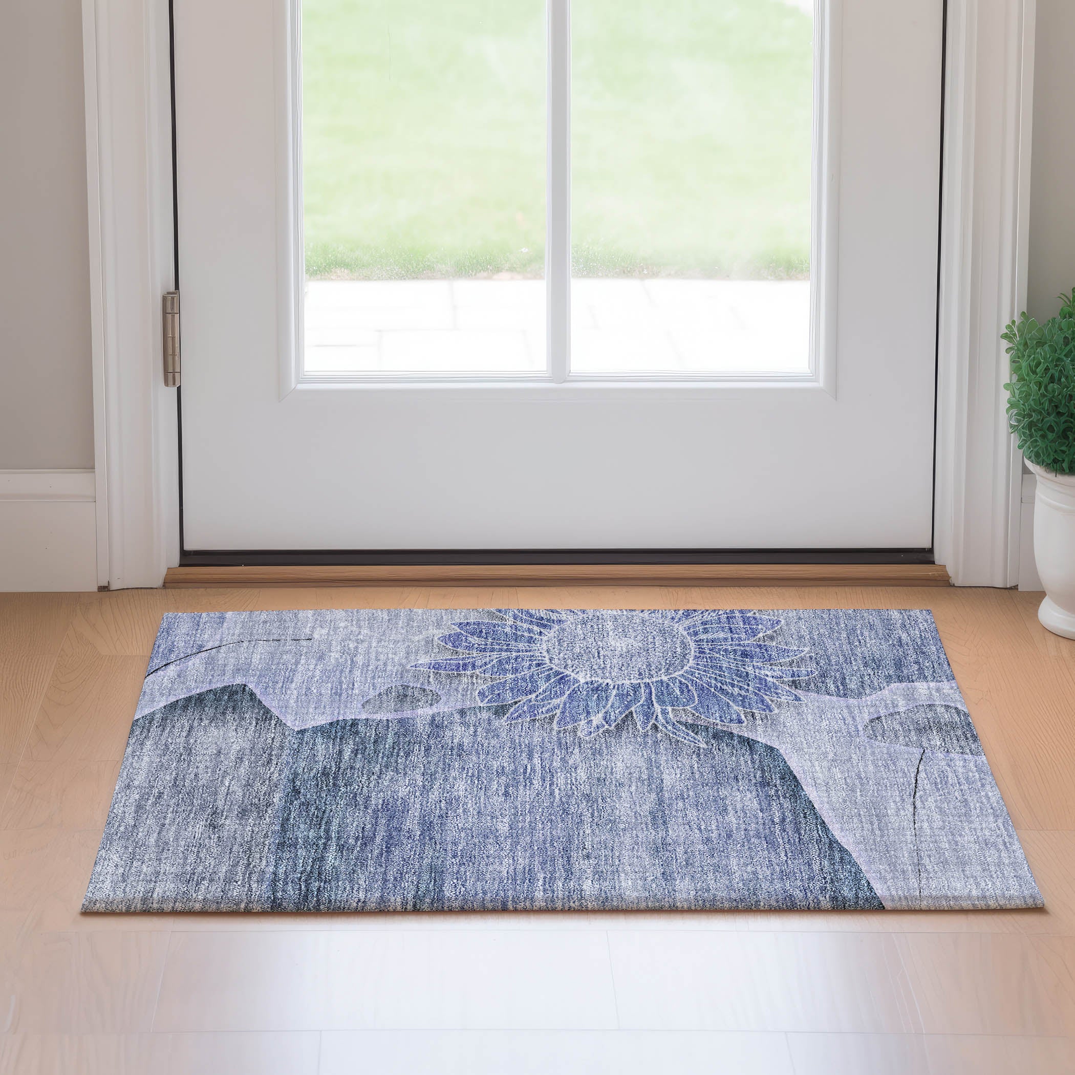 Oaxaca Machine Washable Transitional Blue Rug 1'8" x 2'6" #shape_Rectangle