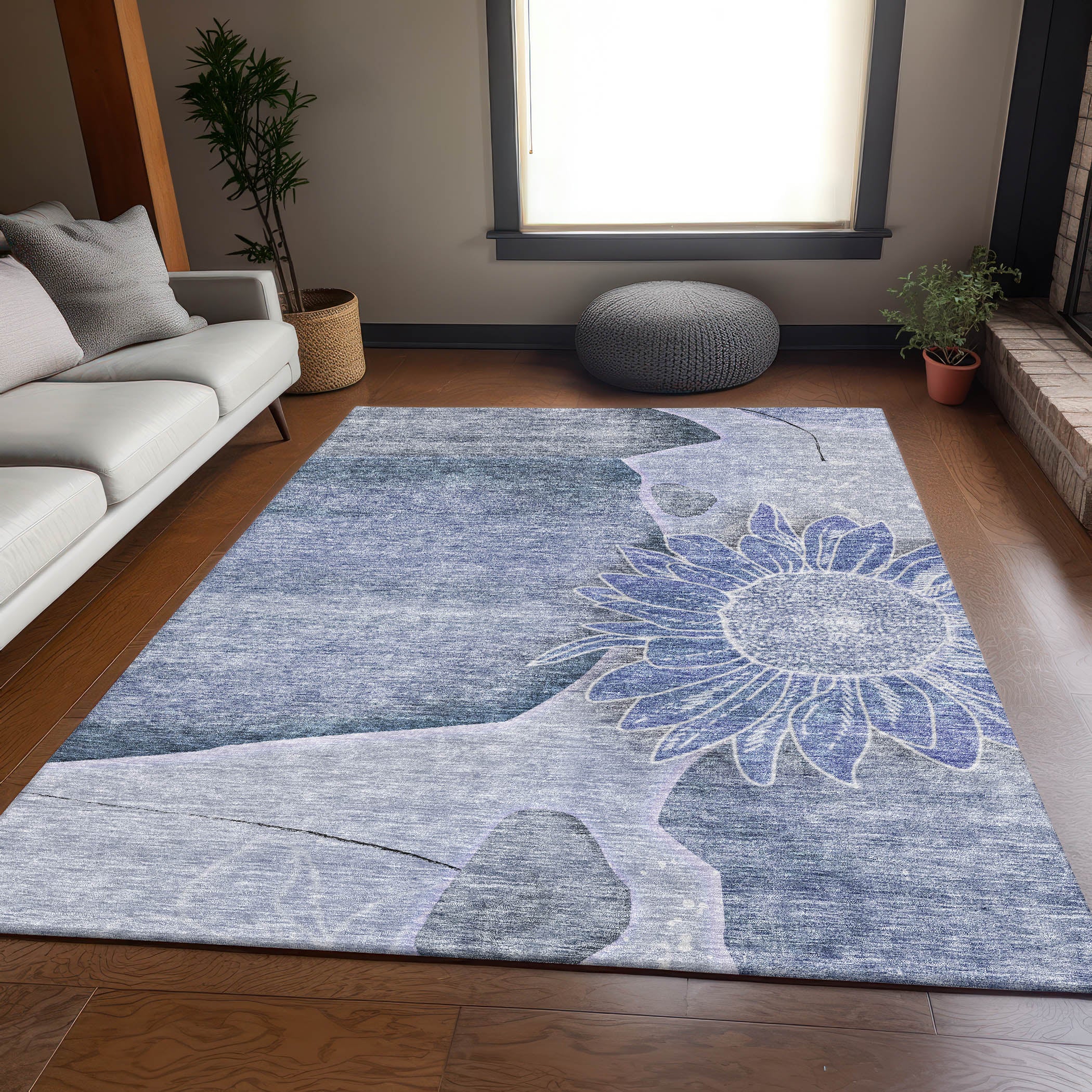 Oaxaca Machine Washable Transitional Blue Rug 2'6" x 3'10" #shape_Rectangle