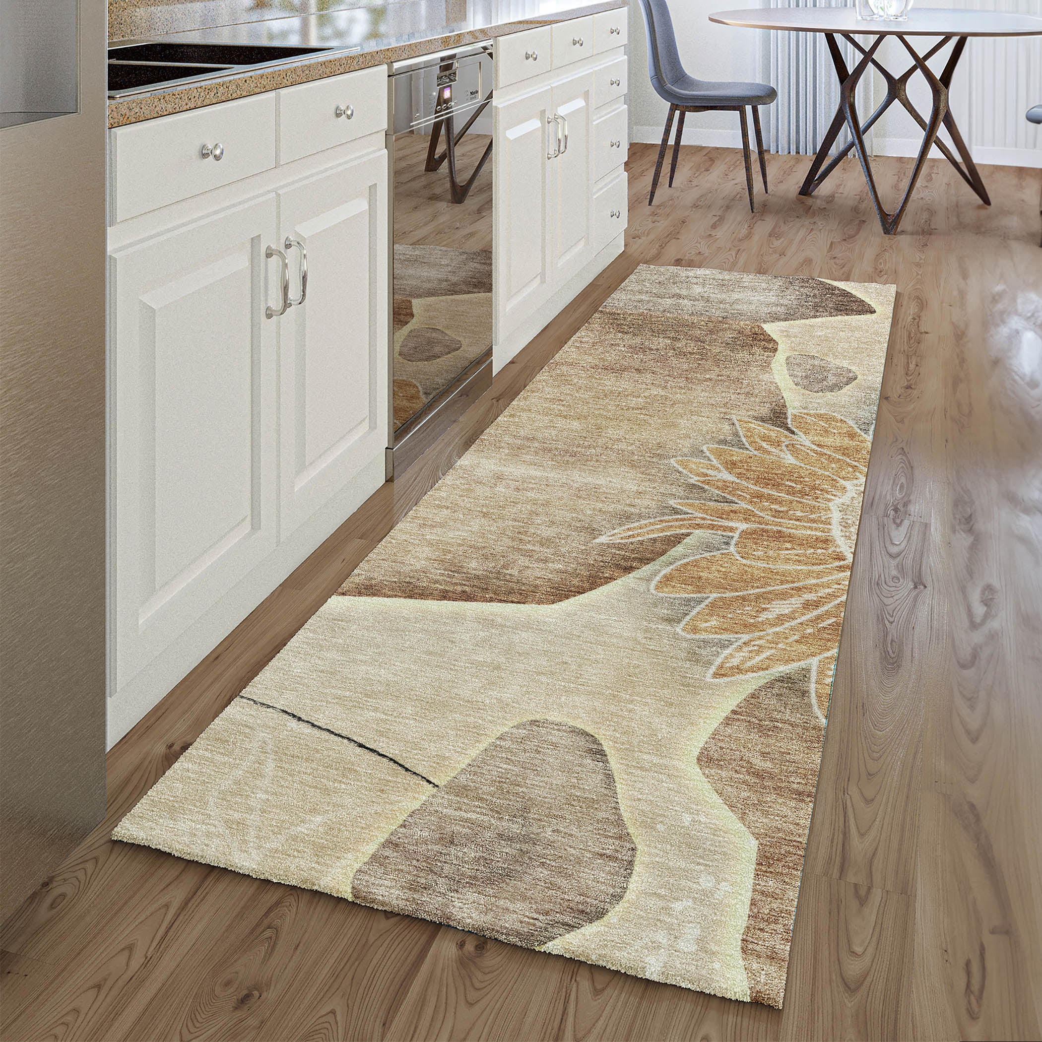 Oaxaca Machine Washable Transitional Brown Rug 2'3" x 7'6" #shape_Runner