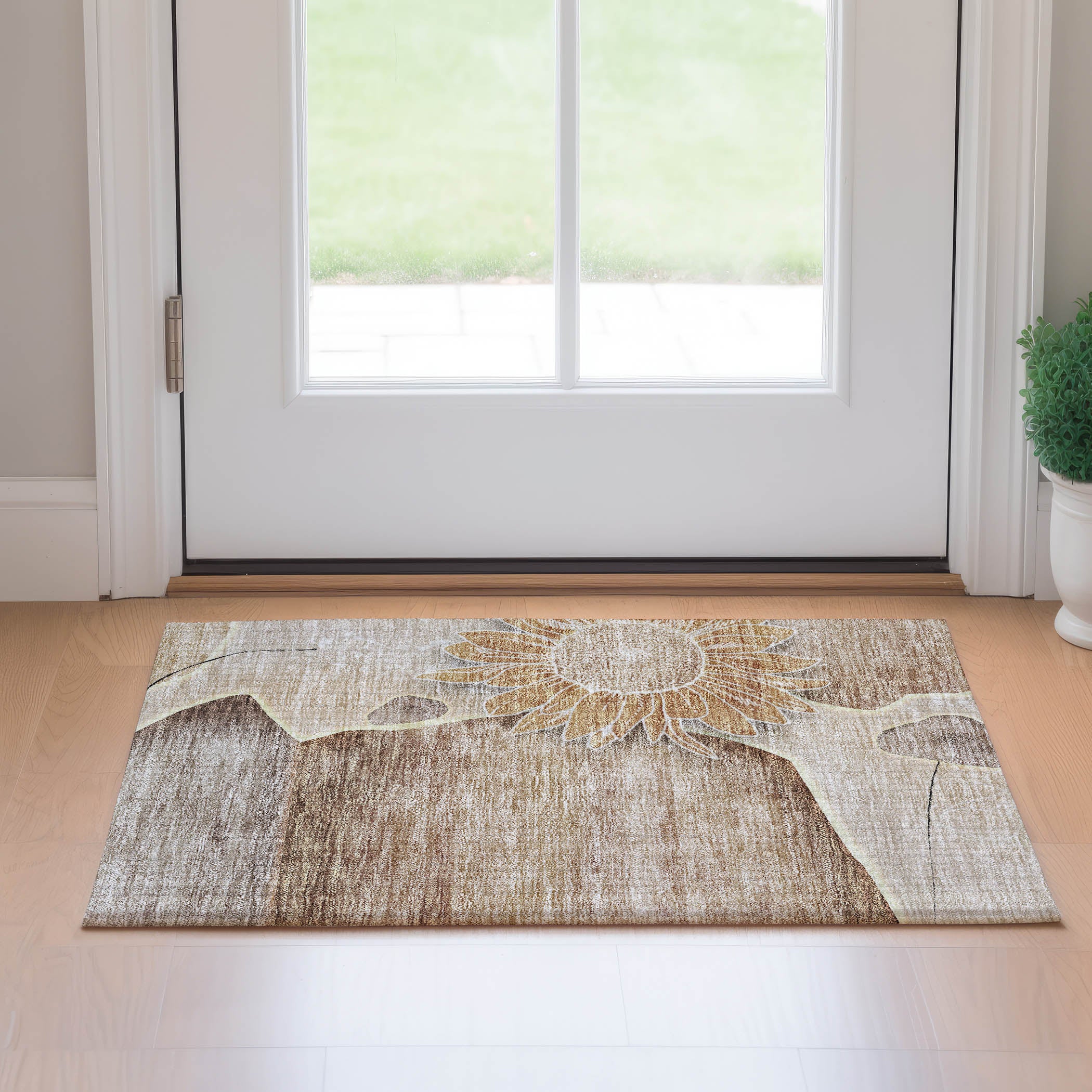 Oaxaca Machine Washable Transitional Brown Rug 1'8" x 2'6" #shape_Rectangle