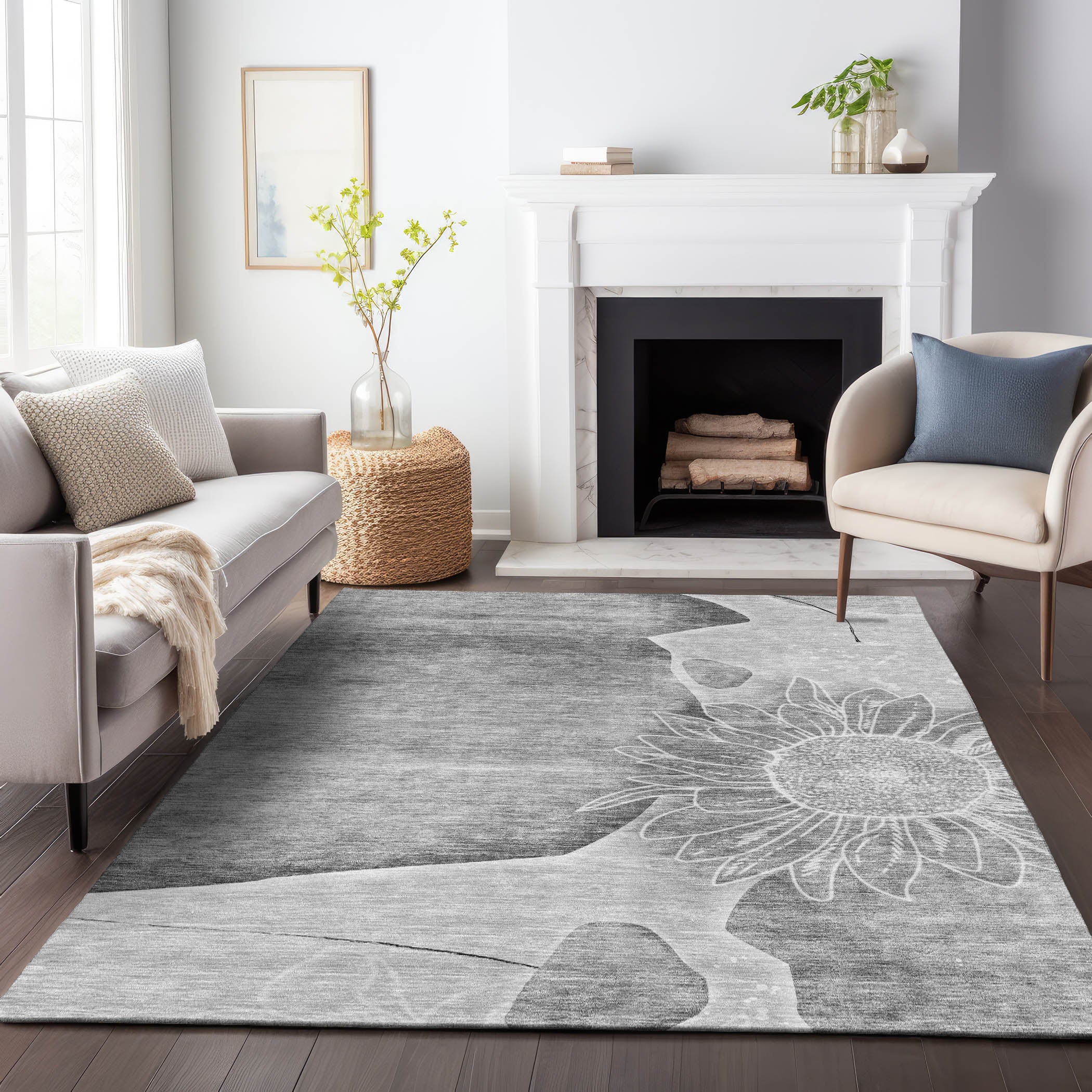 Oaxaca Machine Washable Transitional Gray Rug 2'6" x 3'10" #shape_Rectangle