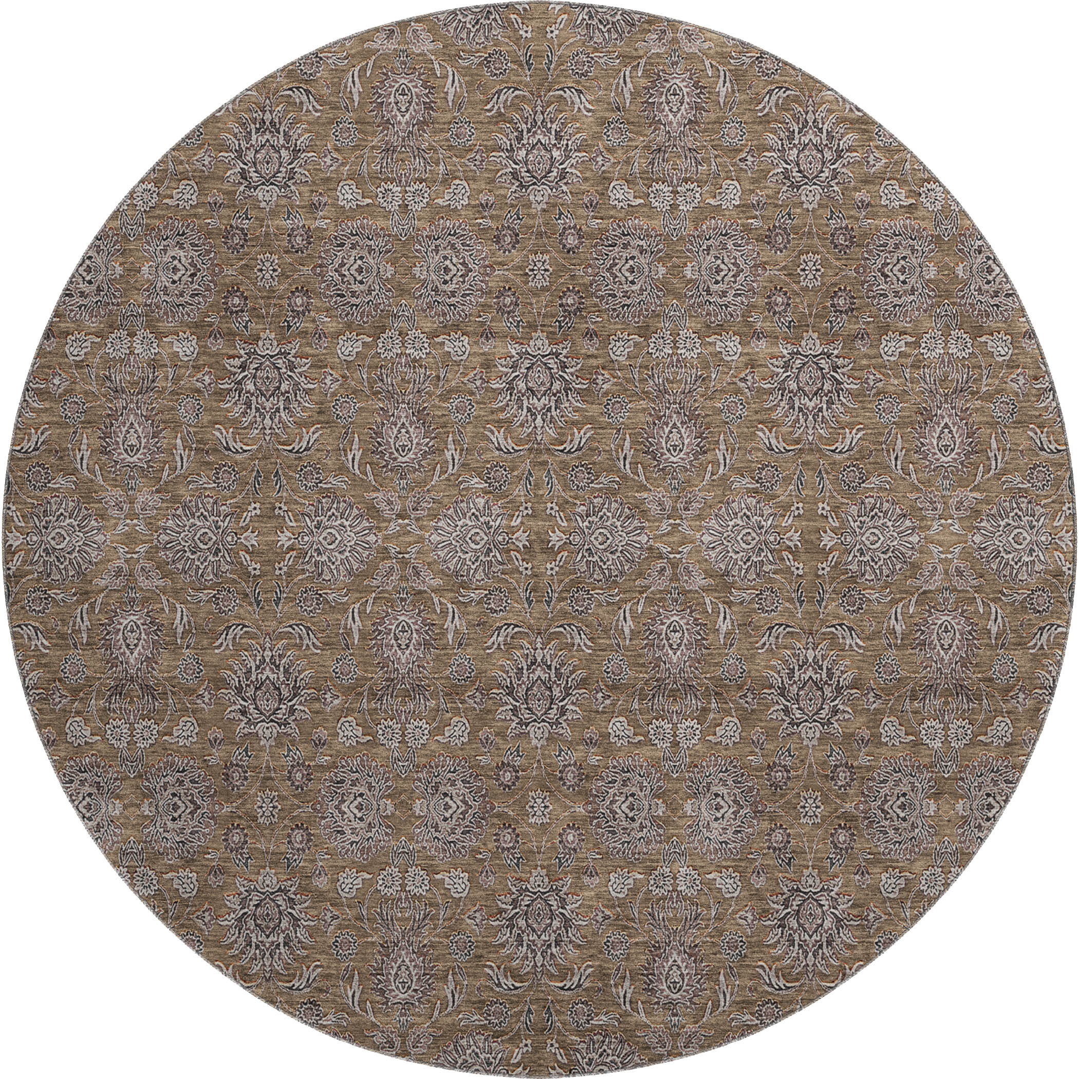 Rome Machine Washable Transitional Chocolate Brown Rug 8' x 8' #shape_Round
