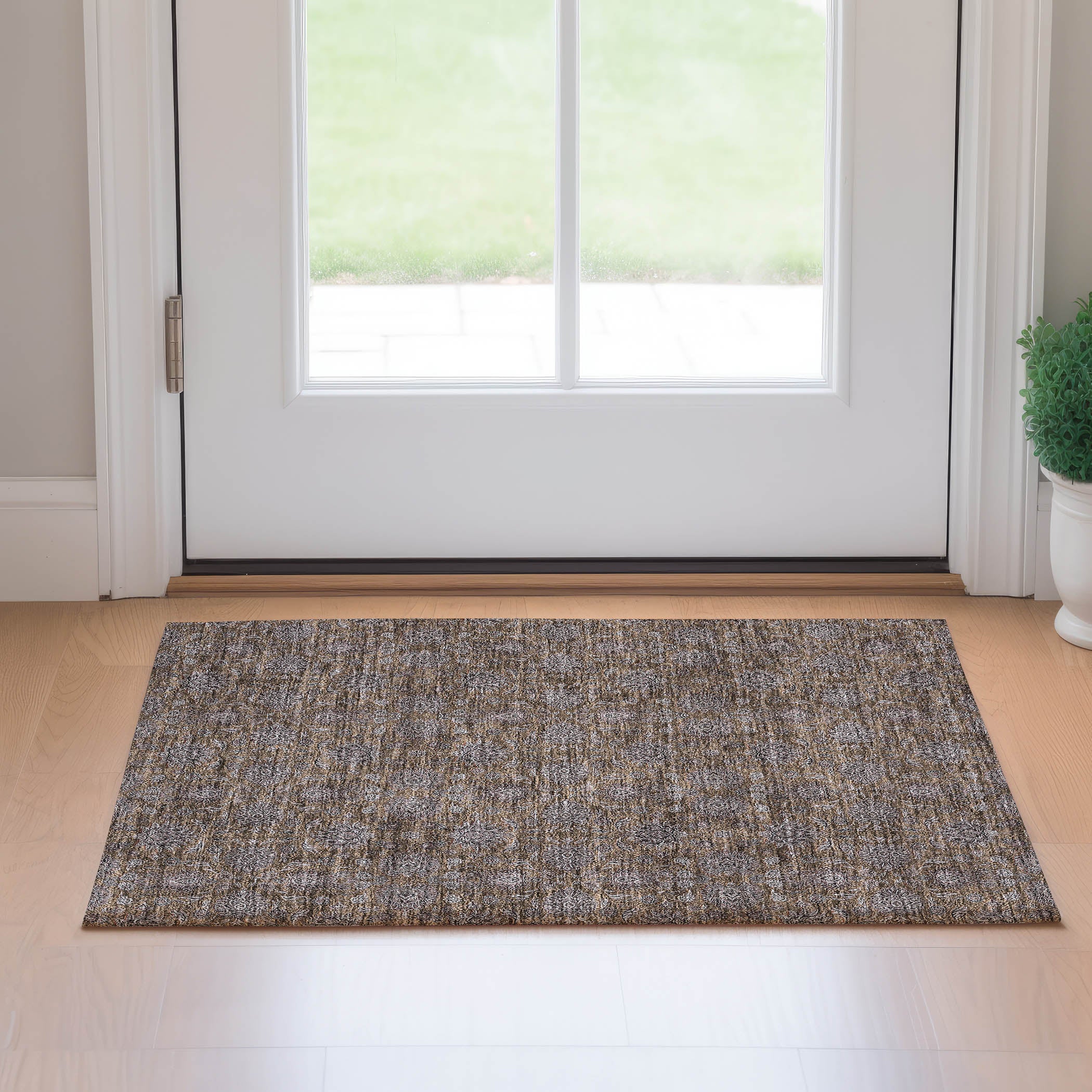 Rome Machine Washable Transitional Chocolate Brown Rug 1'8" x 2'6" #shape_Rectangle