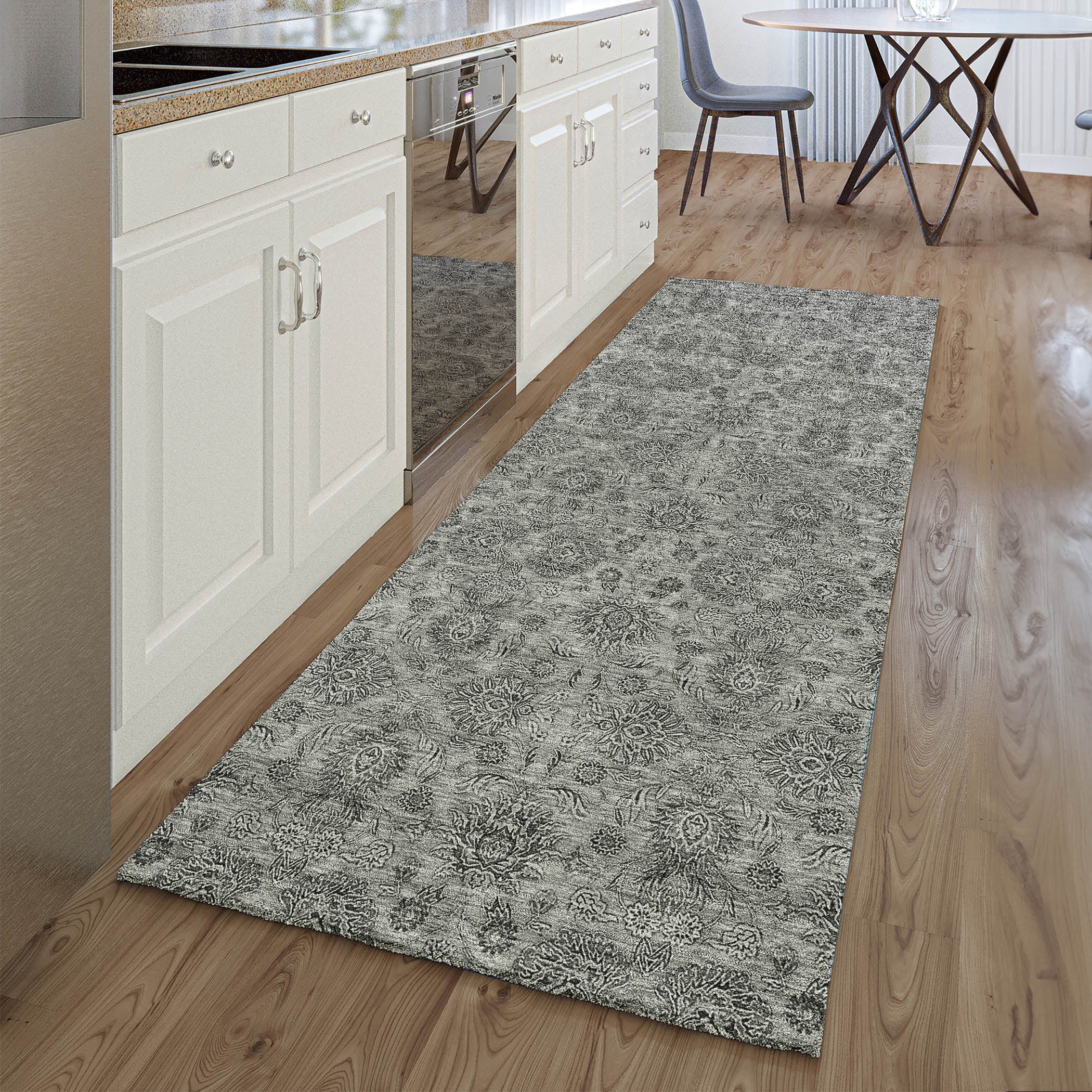 Rome Machine Washable Transitional Gray Rug 2'3" x 7'6" #shape_Runner
