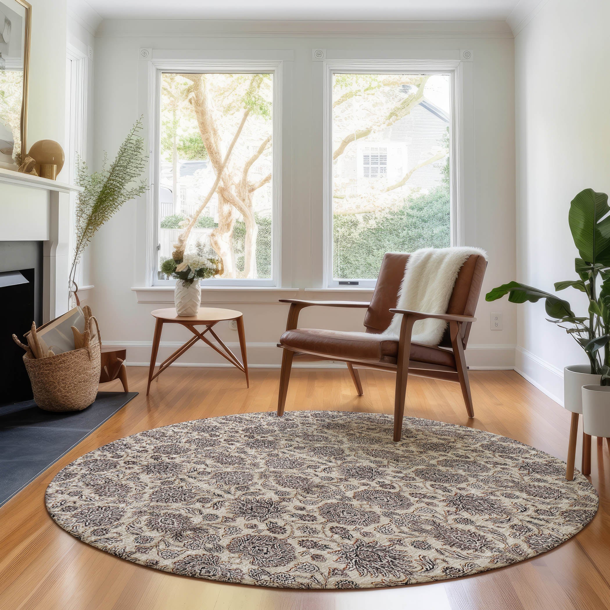 Rome Machine Washable Transitional Ivory Rug 8' x 8' #shape_Round