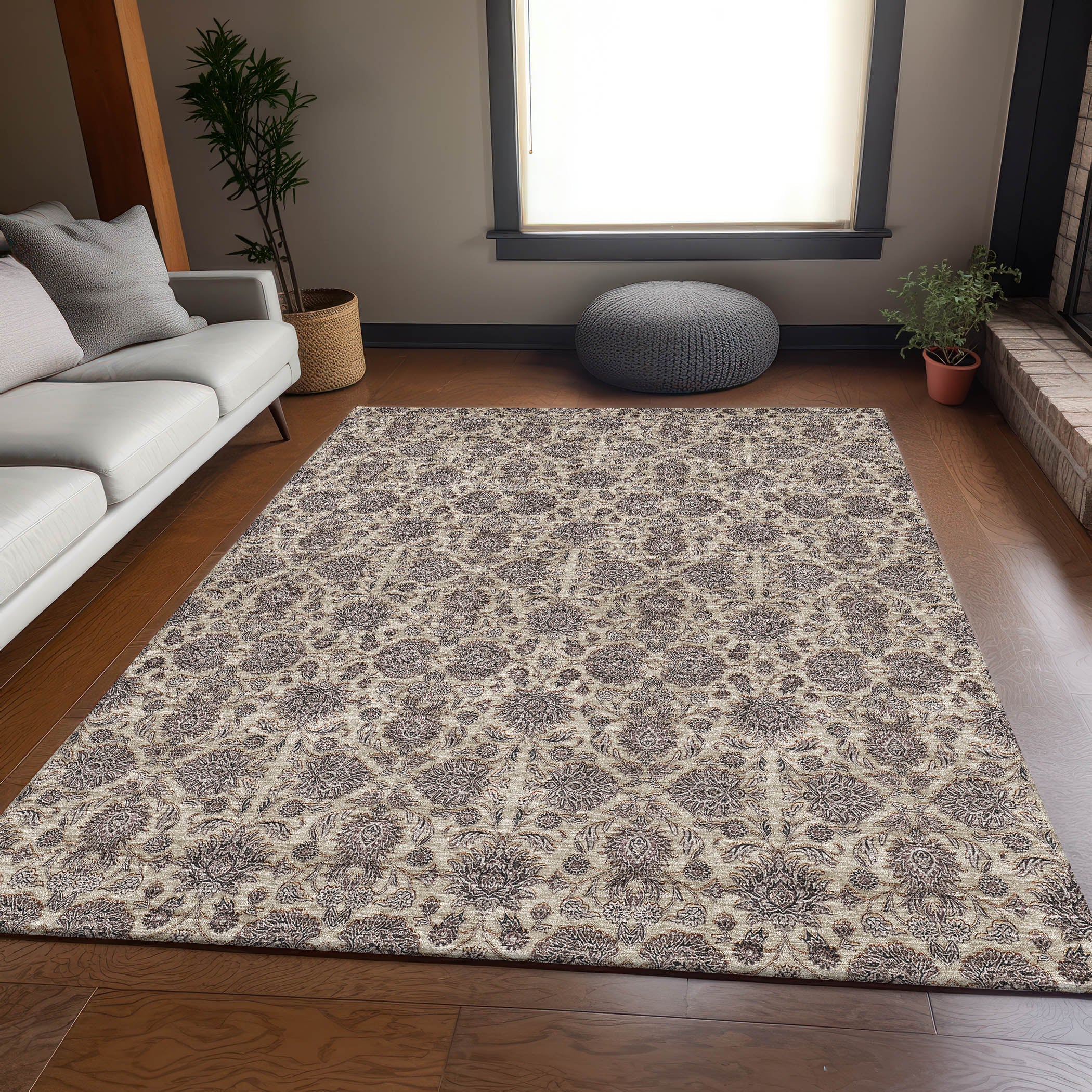 Rome Machine Washable Transitional Ivory Rug 2'6" x 3'10" #shape_Rectangle