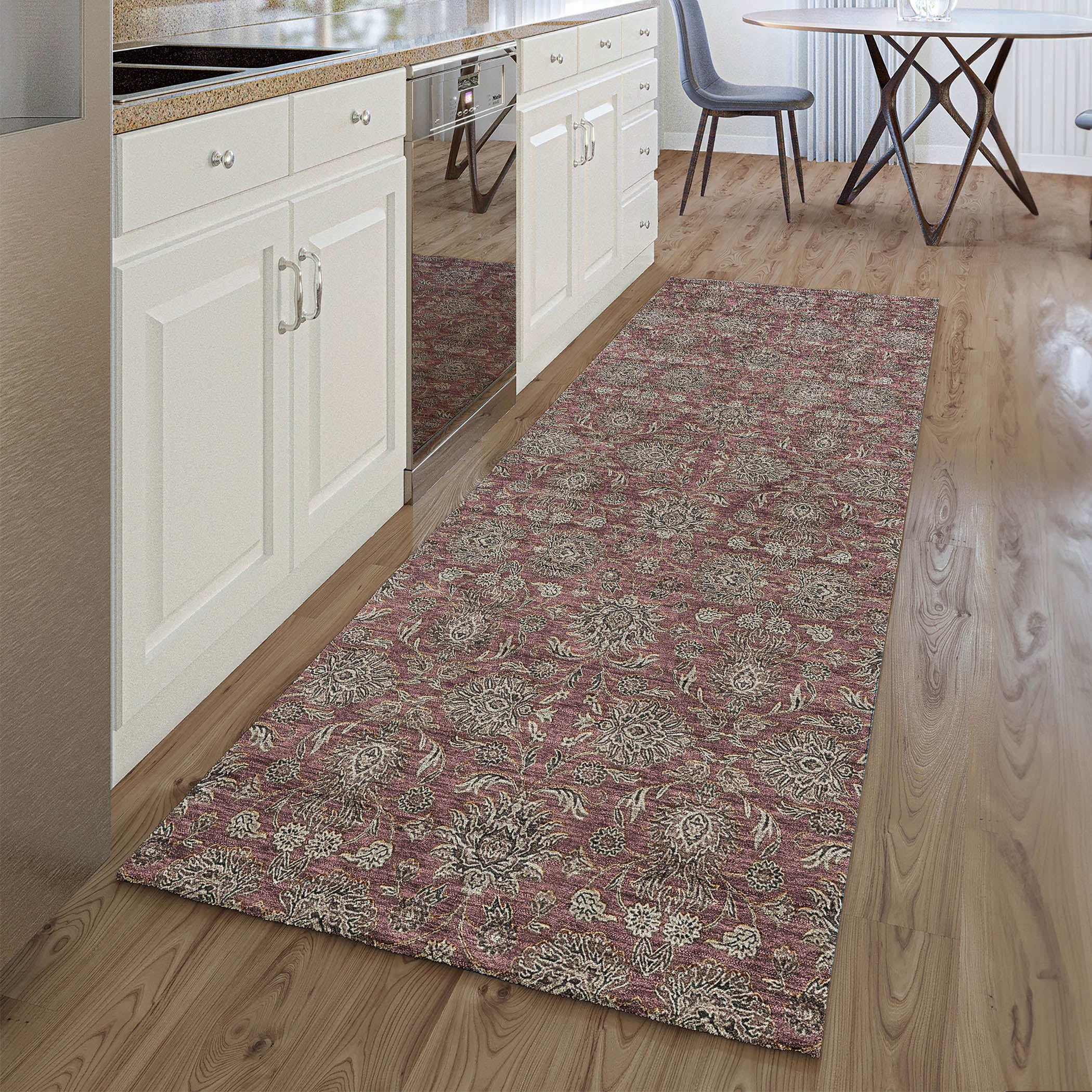Rome Machine Washable Transitional Merlot Red Rug 2'3" x 7'6" #shape_Runner