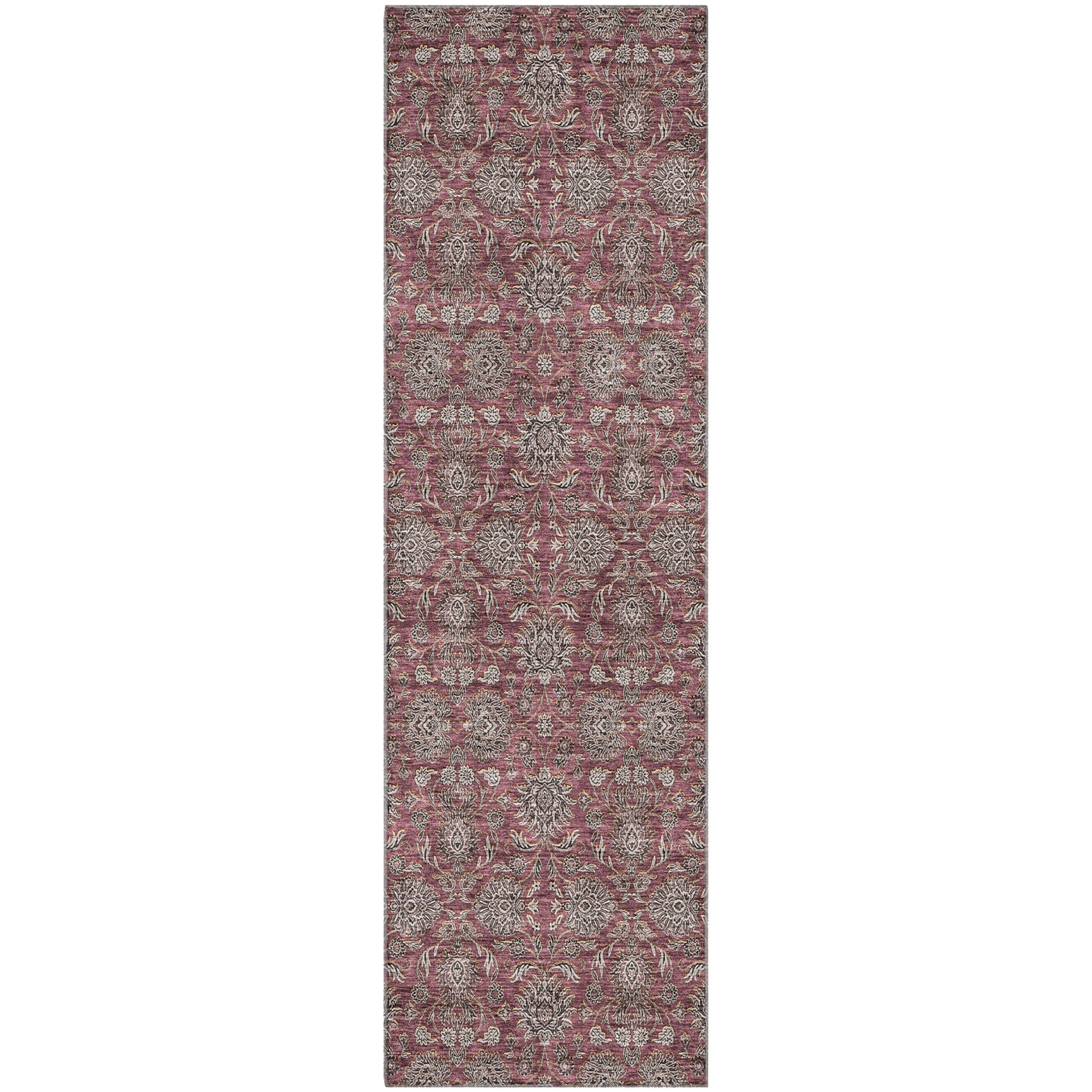 Rome Machine Washable Transitional Merlot Red Rug 2'3" x 7'6" #shape_Runner