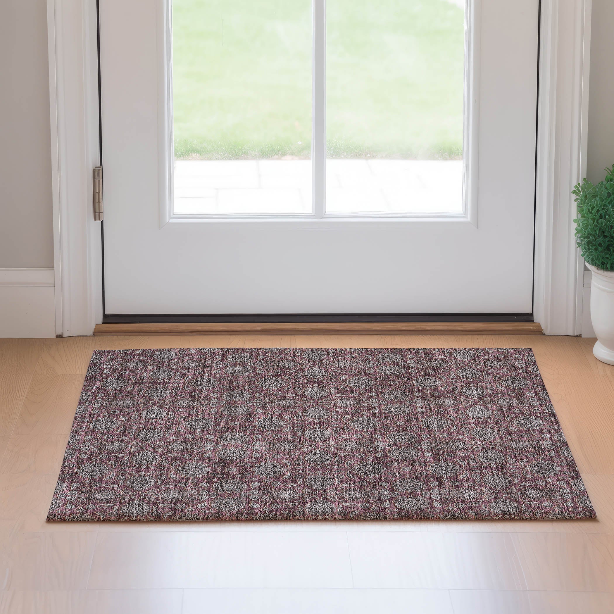 Rome Machine Washable Transitional Merlot Red Rug 1'8" x 2'6" #shape_Rectangle