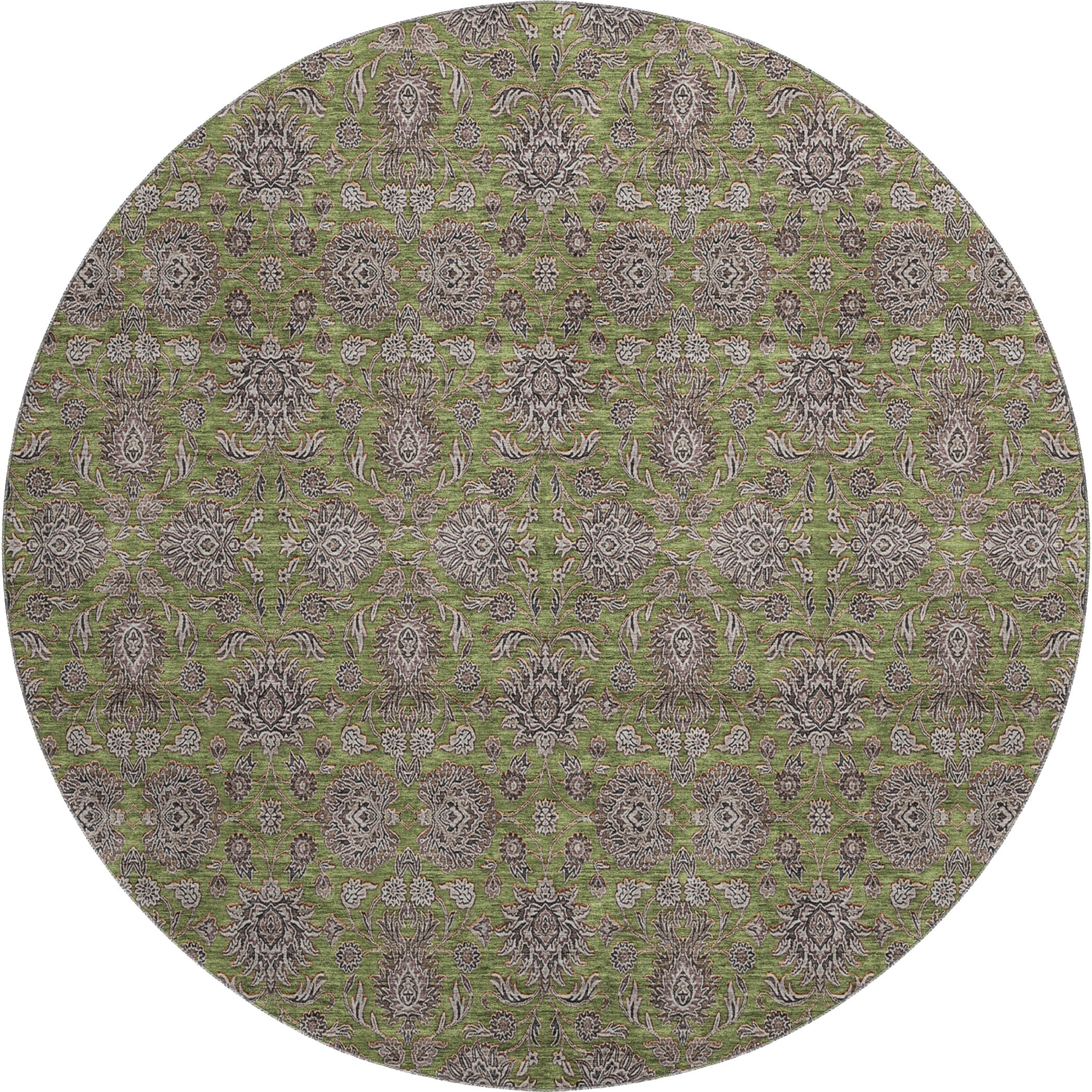 Rome Machine Washable Transitional Olive Green Rug 8' x 8' #shape_Round
