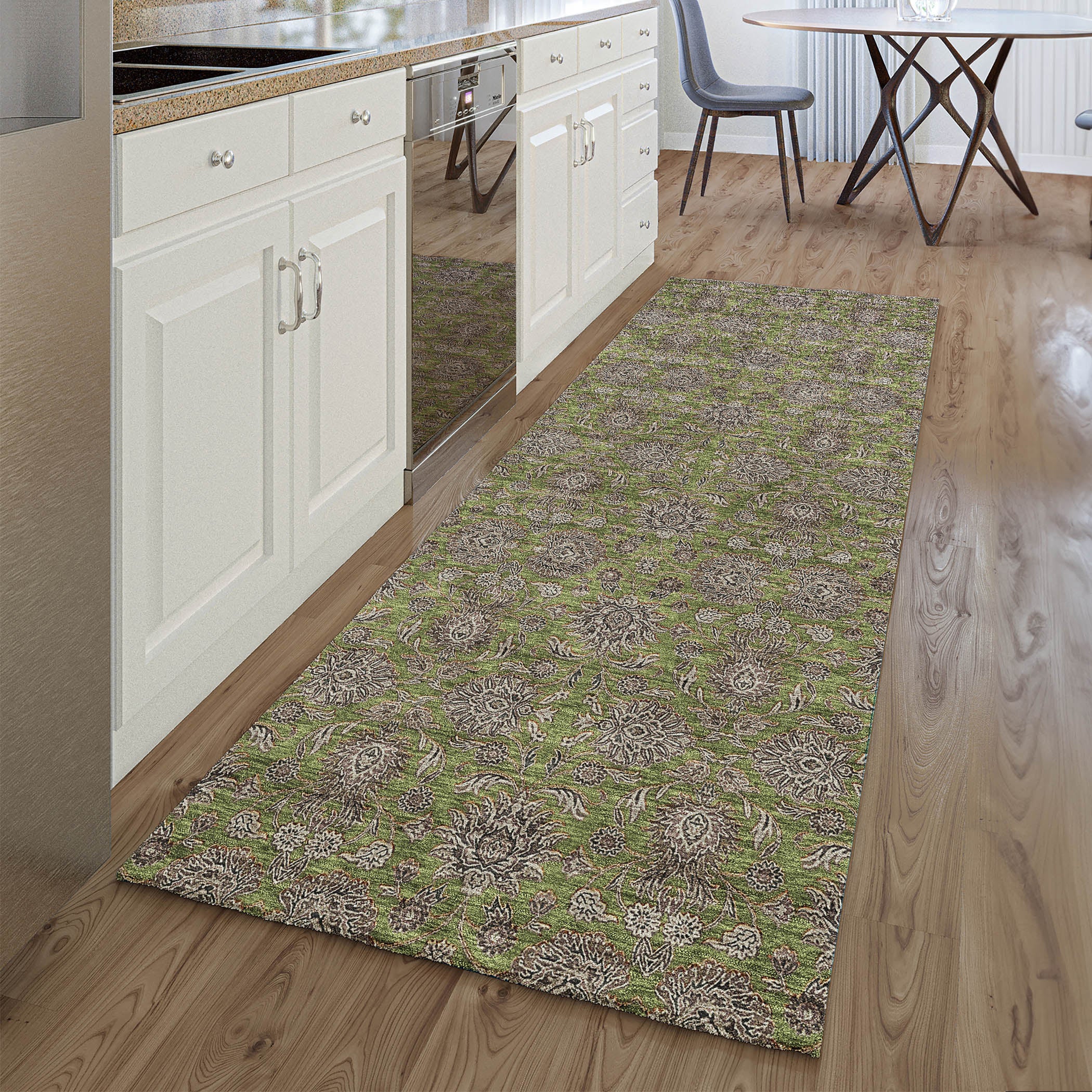 Rome Machine Washable Transitional Olive Green Rug 2'3" x 7'6" #shape_Runner