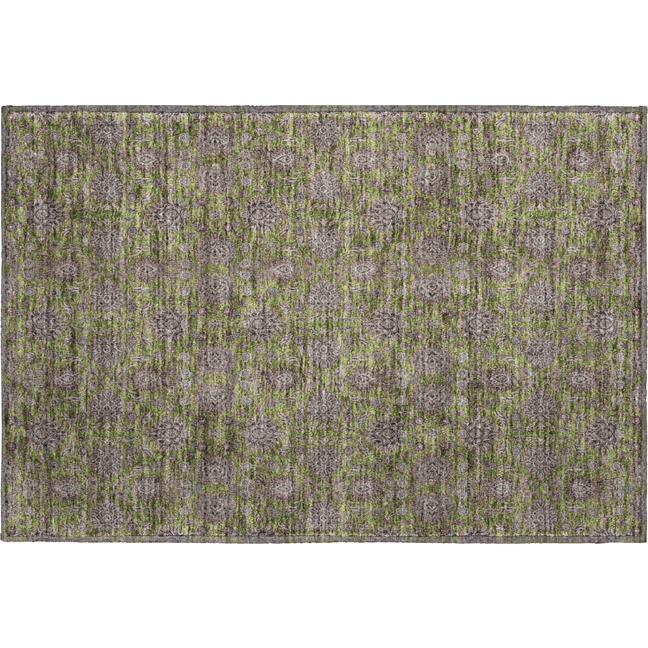 Rome Machine Washable Transitional Olive Green Rug 1'8" x 2'6" #shape_Rectangle