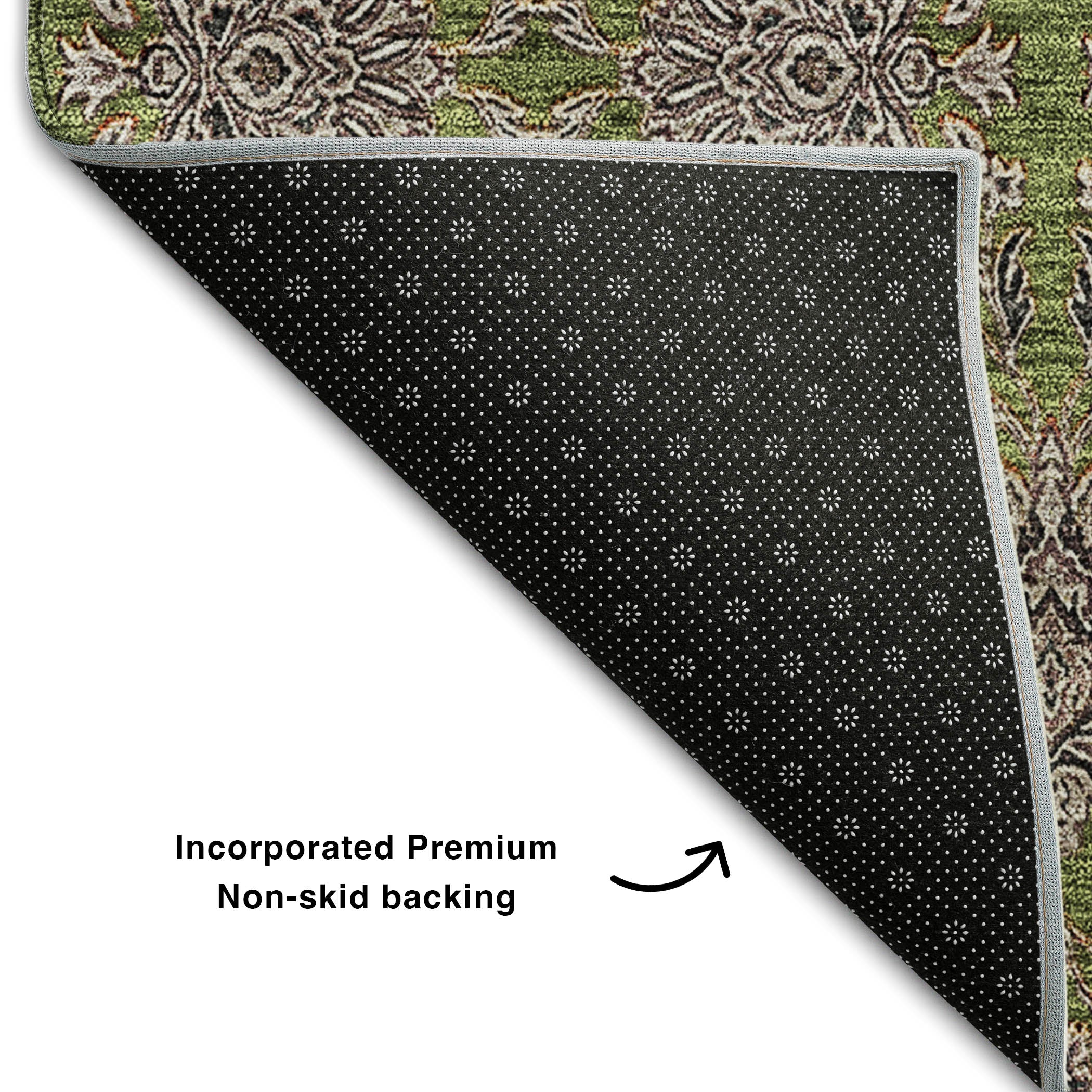 Rome Machine Washable Transitional Olive Green Rug 1'8" x 2'6" #shape_Rectangle