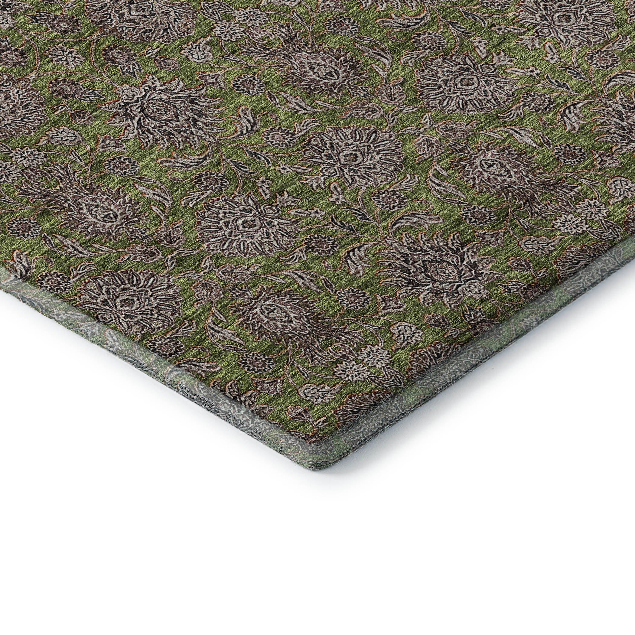Rome Machine Washable Transitional Olive Green Rug 1'8" x 2'6" #shape_Rectangle