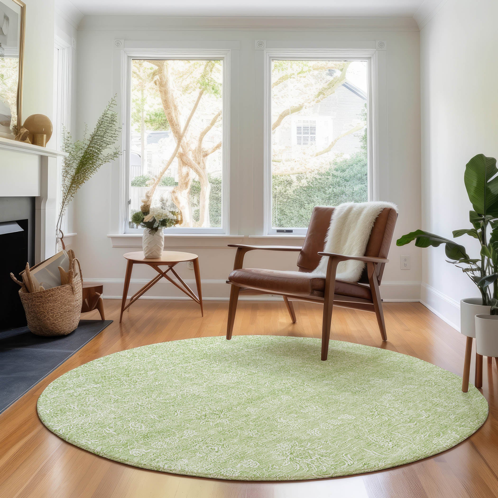 Marrakech Machine Washable Transitional Aloe Green Rug 8' x 8' #shape_Round