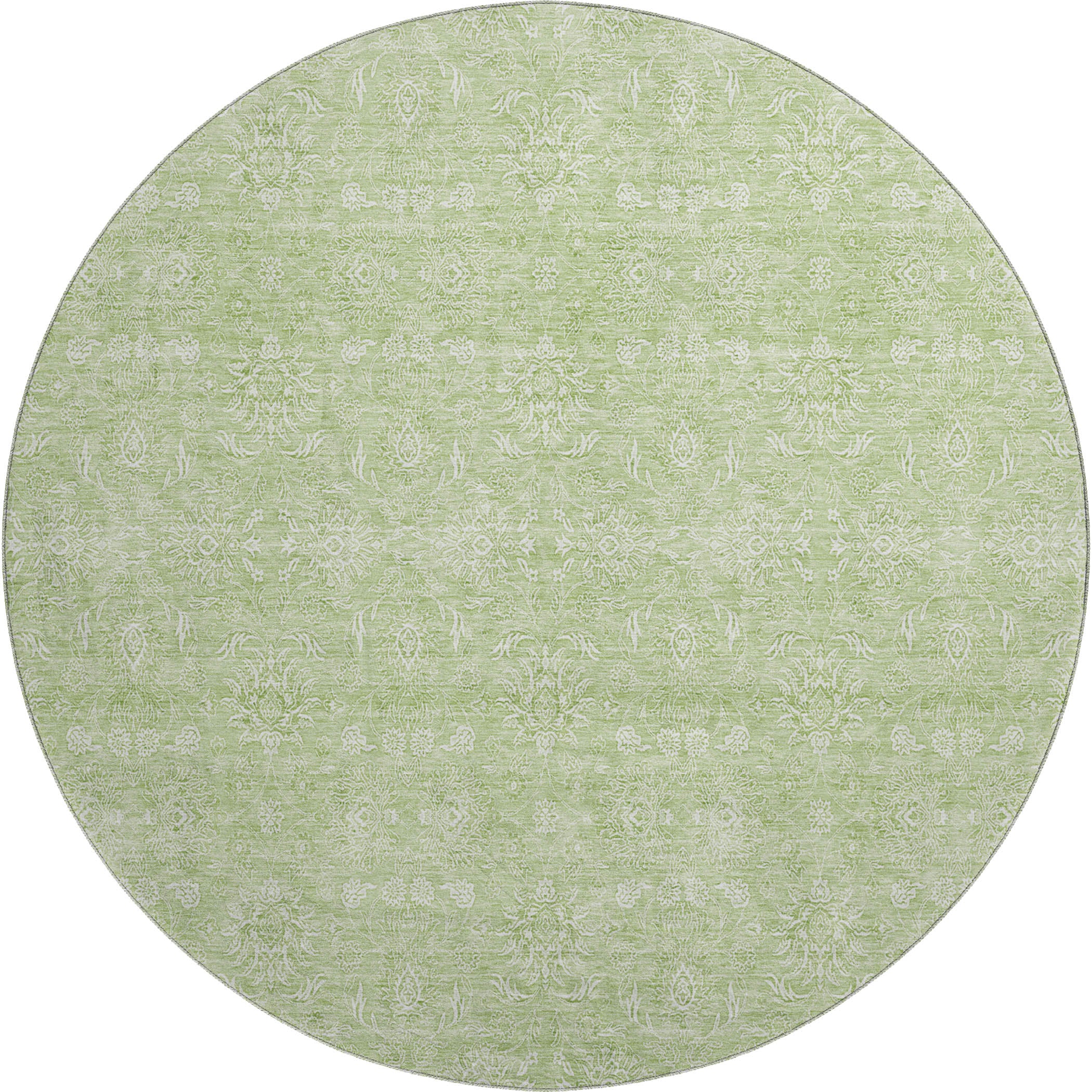 Marrakech Machine Washable Transitional Aloe Green Rug 8' x 8' #shape_Round