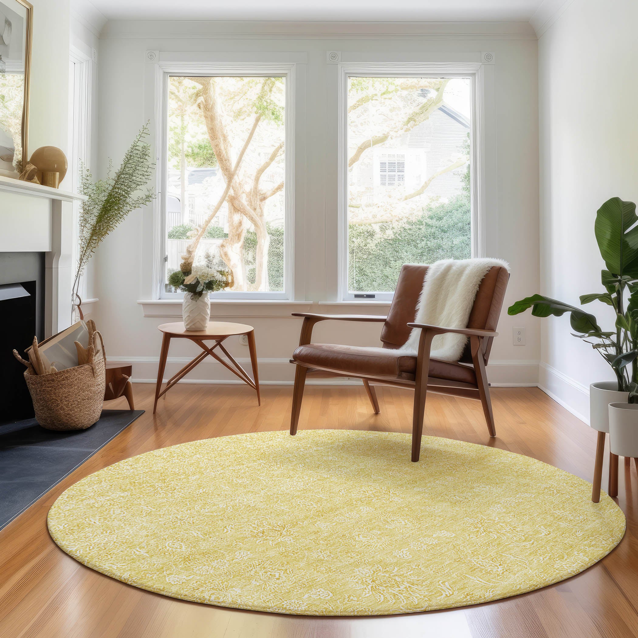 Marrakech Machine Washable Transitional Honey Gold Rug 8' x 8' #shape_Round
