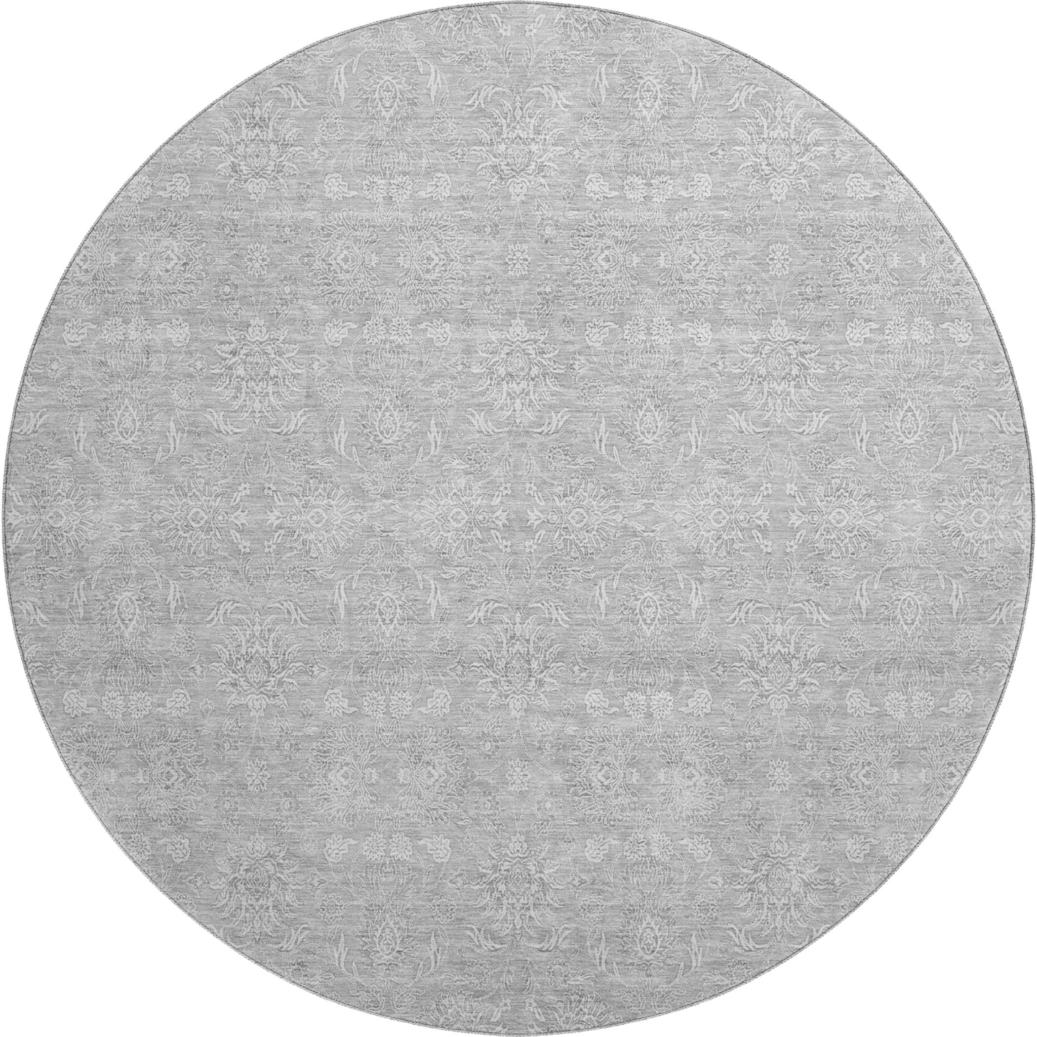 Marrakech Machine Washable Transitional Silver Gray Rug 8' x 8' #shape_Round