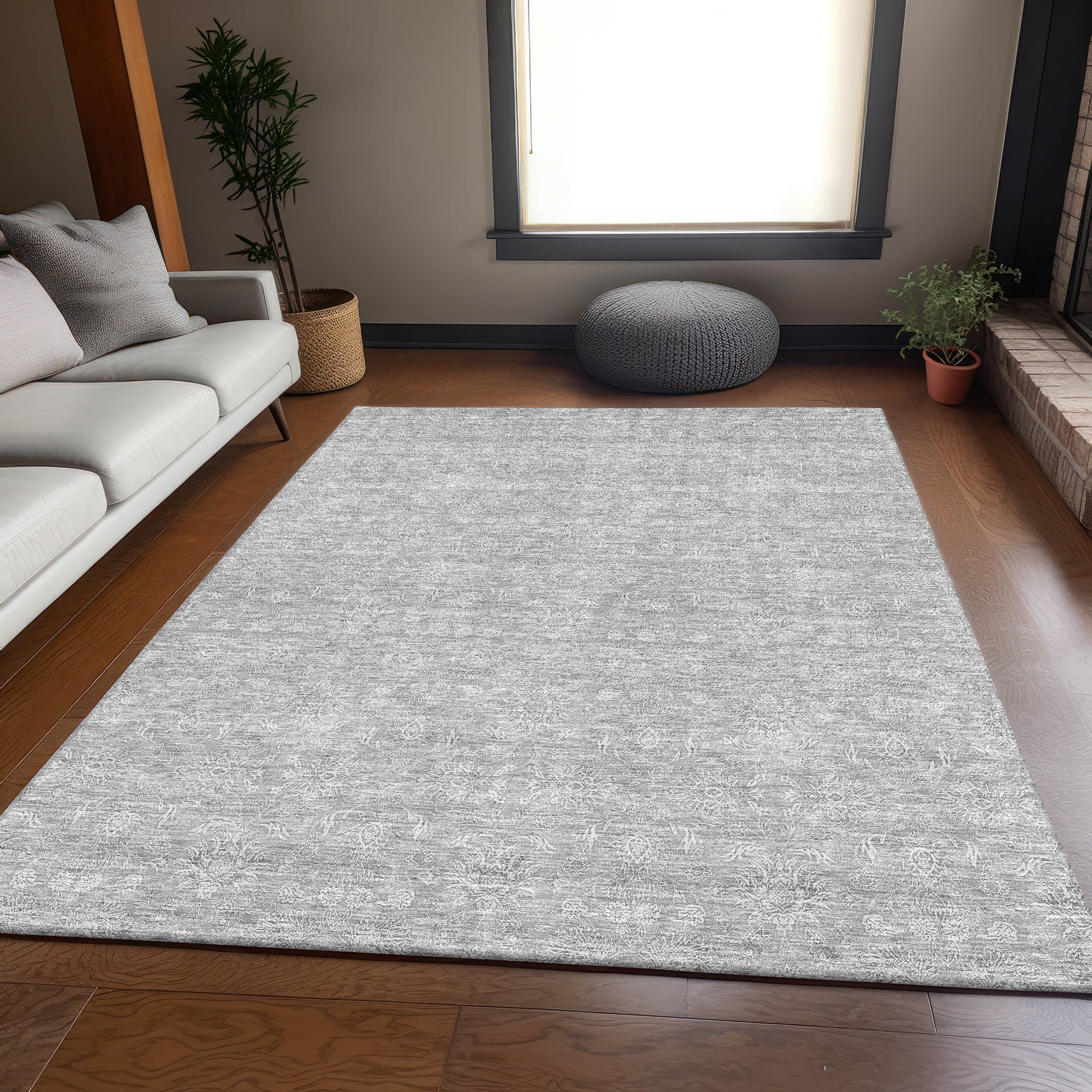 Marrakech Machine Washable Transitional Silver Gray Rug 2'6" x 3'10" #shape_Rectangle